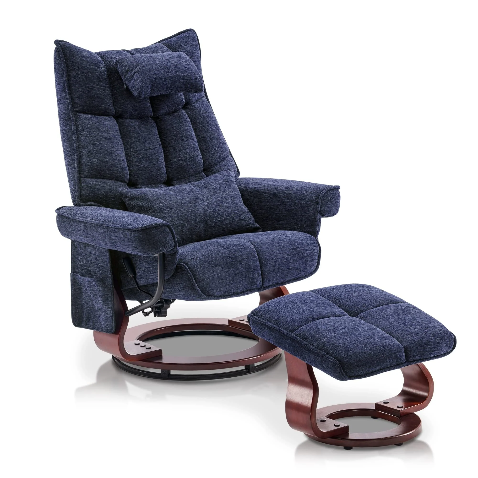 MCombo Swivel Recliner with Ottoman and Neck Pillow, Chenille Fabric