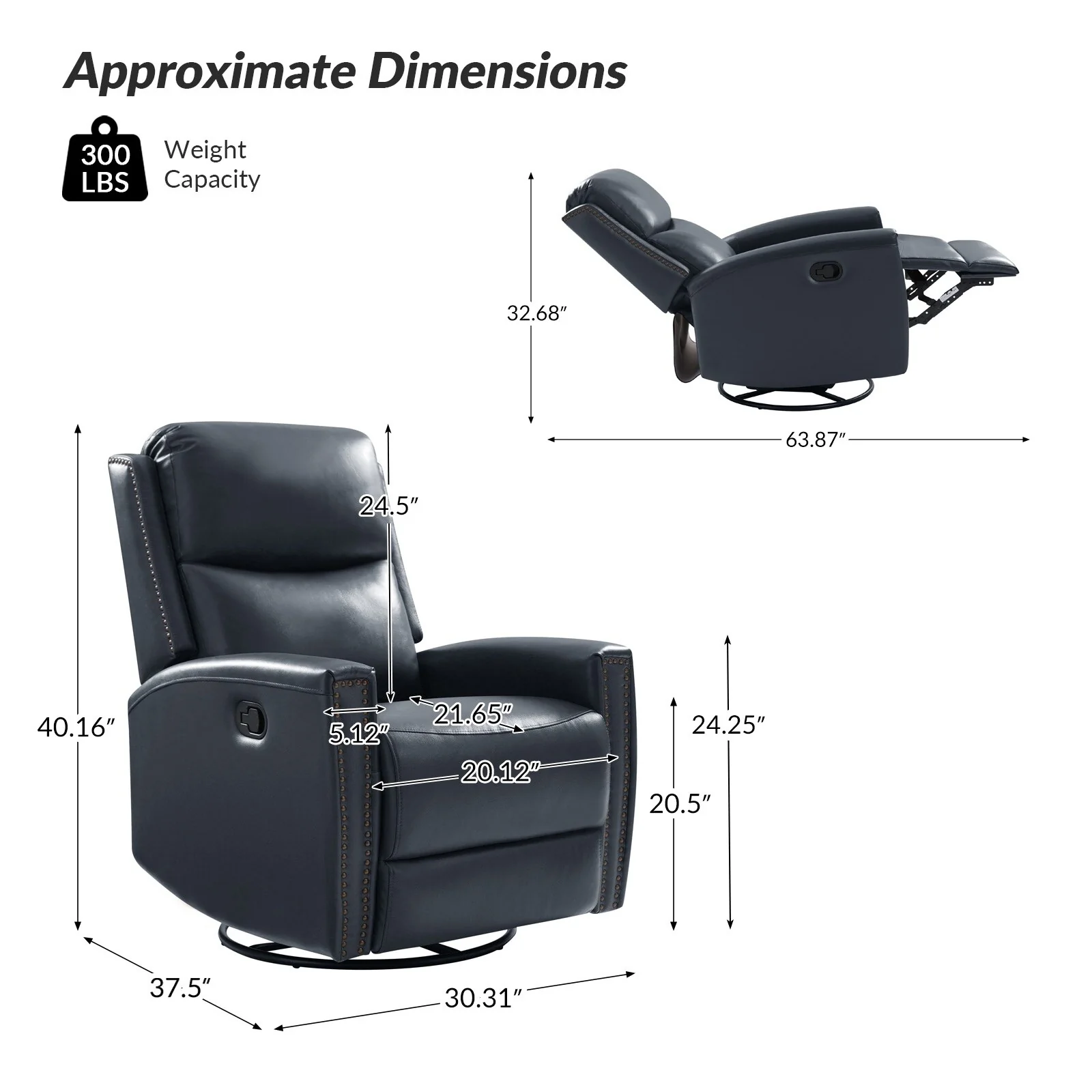 Fiacro 30.31Wide Modern Genuine Leather Wingback Swivel Rocker Recliner with Nailhead Trims
