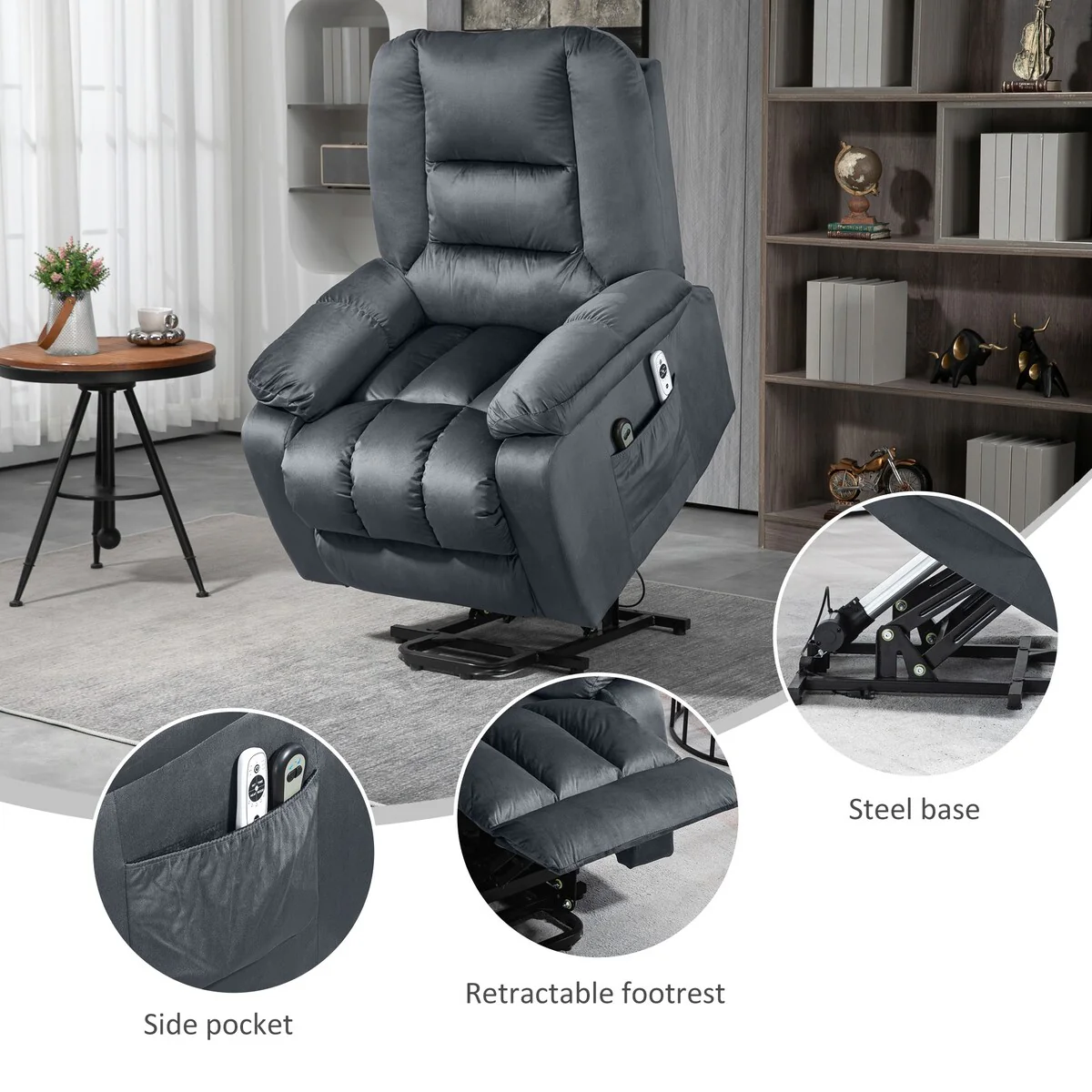 HOMCOM Power Lift Recliner Chair, Ergonomic Massage Chair with 4 Positions and Heating