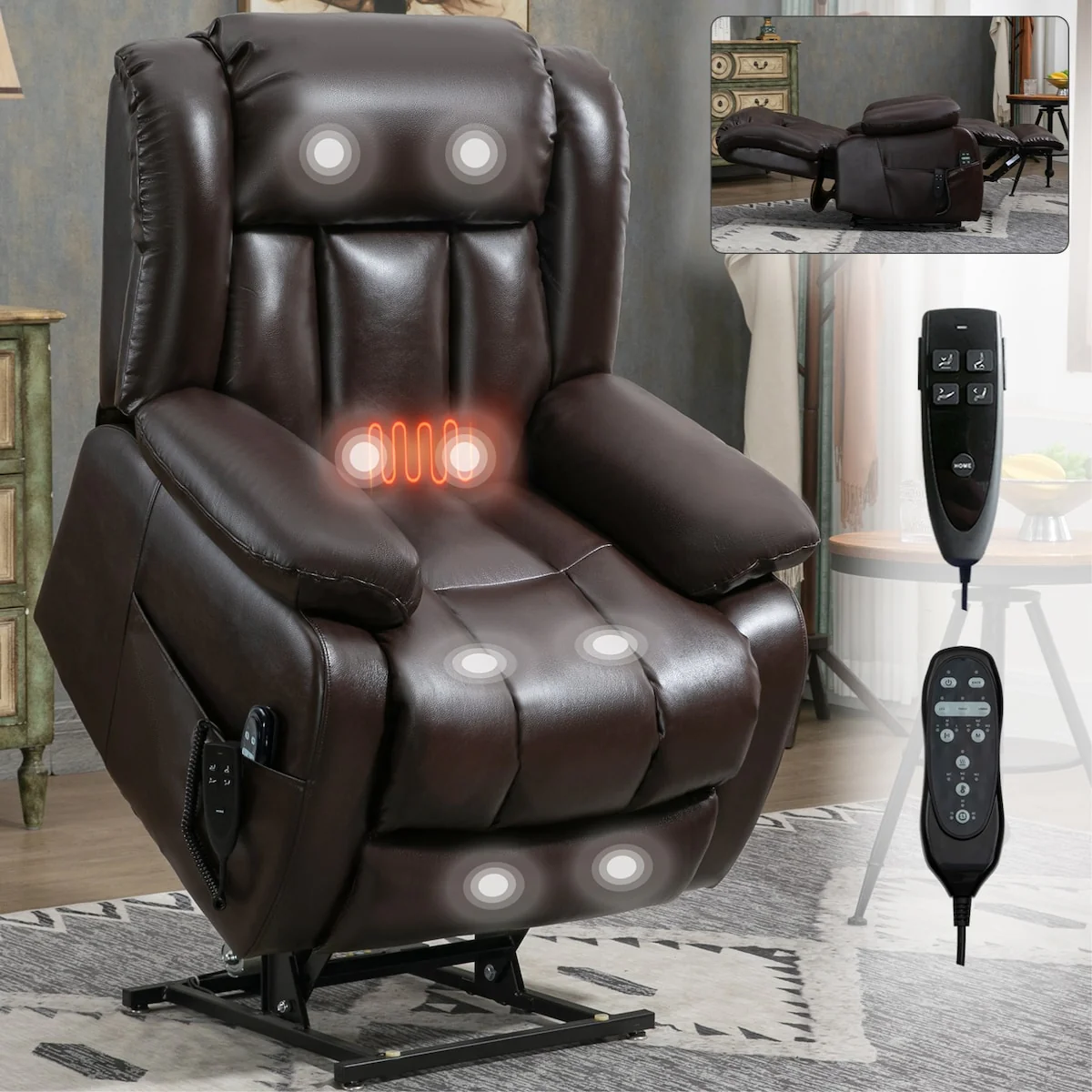 Dual Motor Infinite Position Up to 350 LBS Electric Power Lift Recliner Chair with 8-Point Vibration Massage and Lumbar Heating