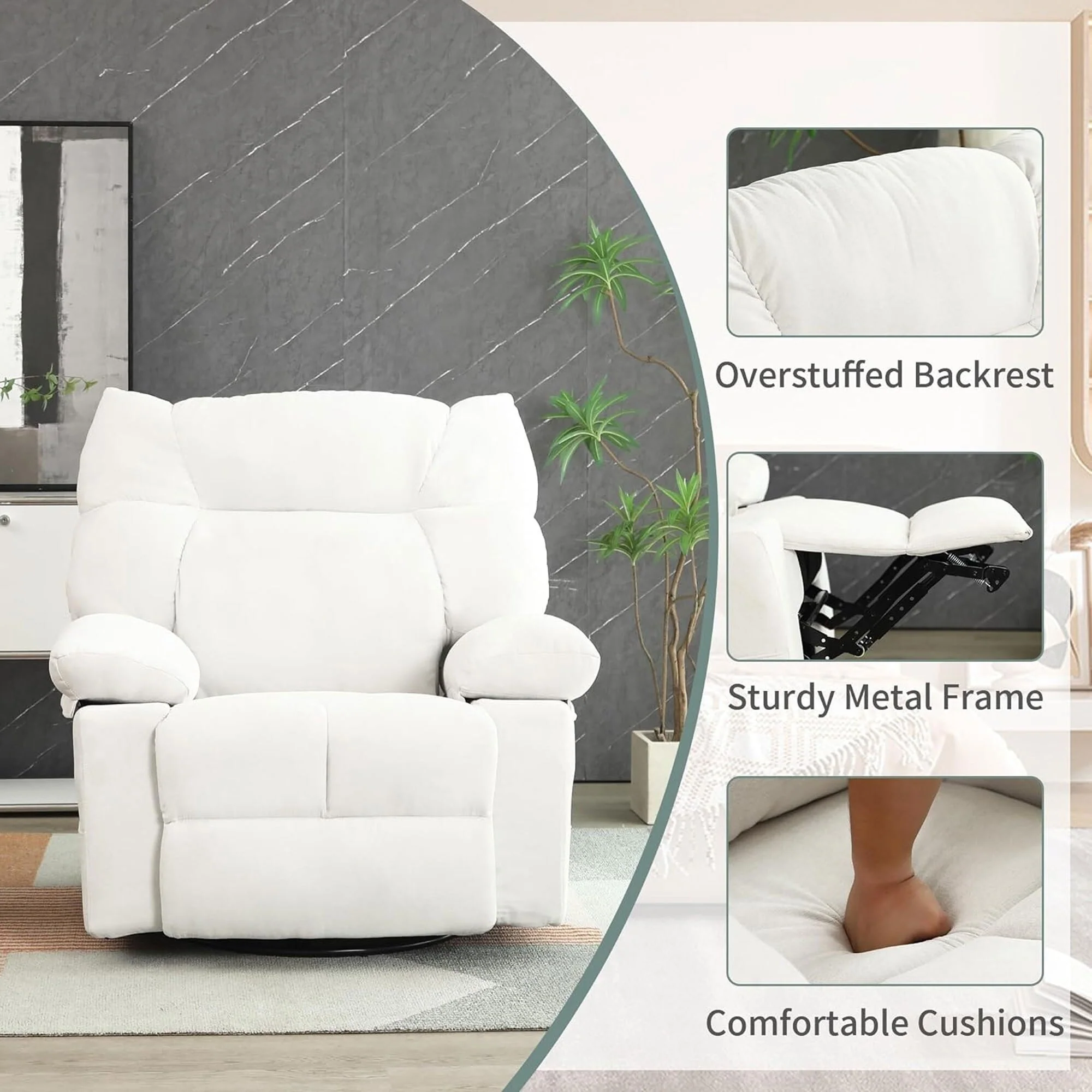 XINMICS Swivel Recliner Chair, Glider Rocking Power Recliner with Massage and Heated