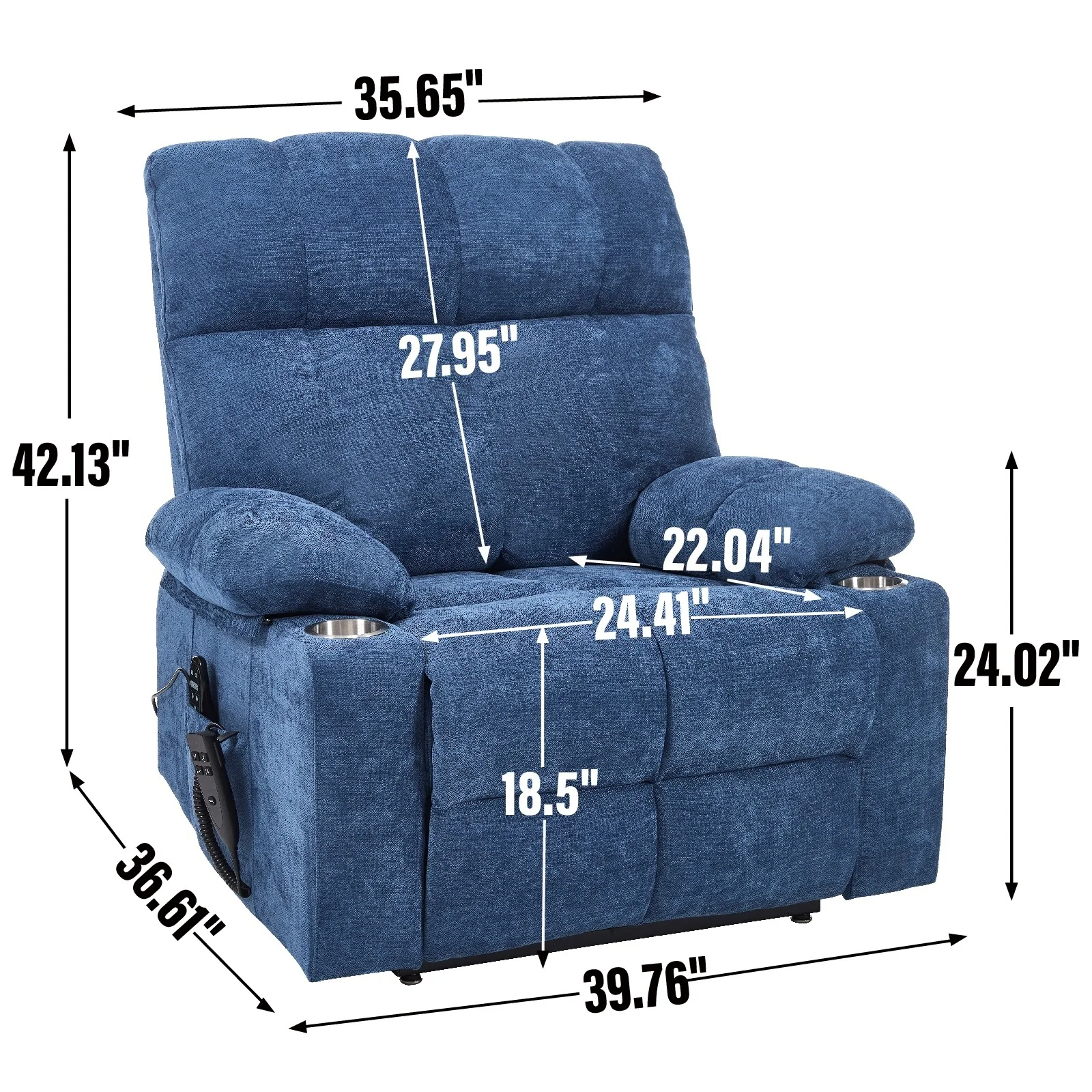 Lift Recliner Chair, Heavy Duty Motion Mechanism with 8-Point Vibration Massage and Lumbar Heating, Dual Cup Holders