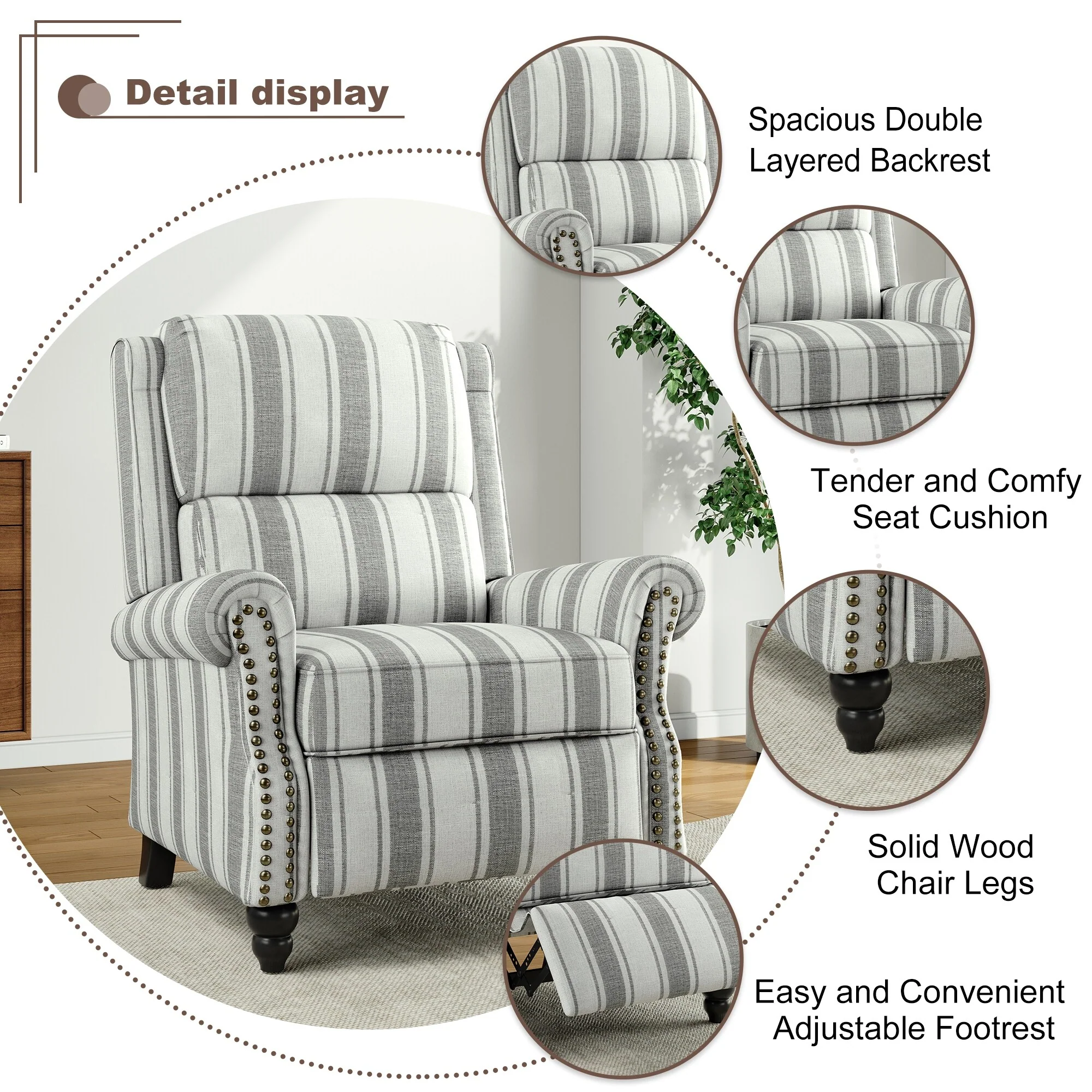 Alisa 35'' W Vegan Leather/ Linen Glider Push Back Recliner Chair