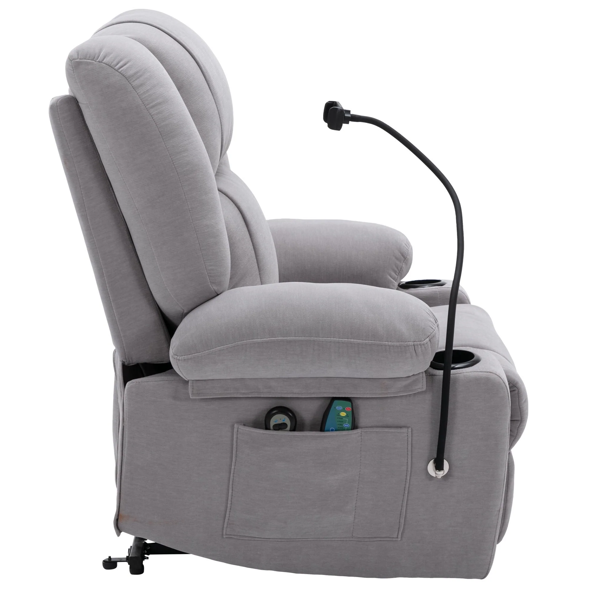 Grey Electric Lift Recliner featuring Massage, Heating, Cup Holders & 360�� Swivel Phone Stand with Adjustable Recline