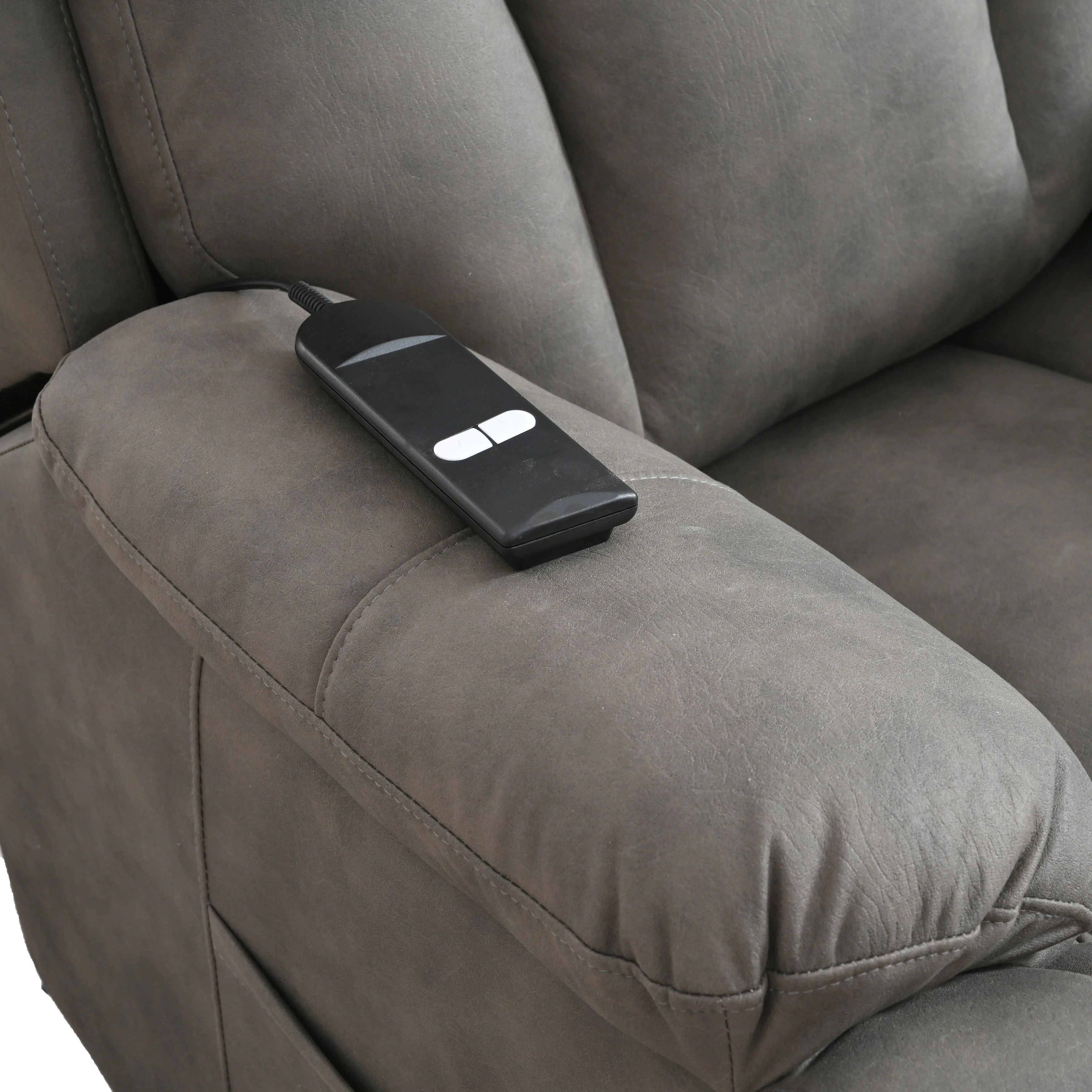 Grey Wide Seat Power Lift Recliner with Remote Control, Side Pocket, and Adjustable Recline Features