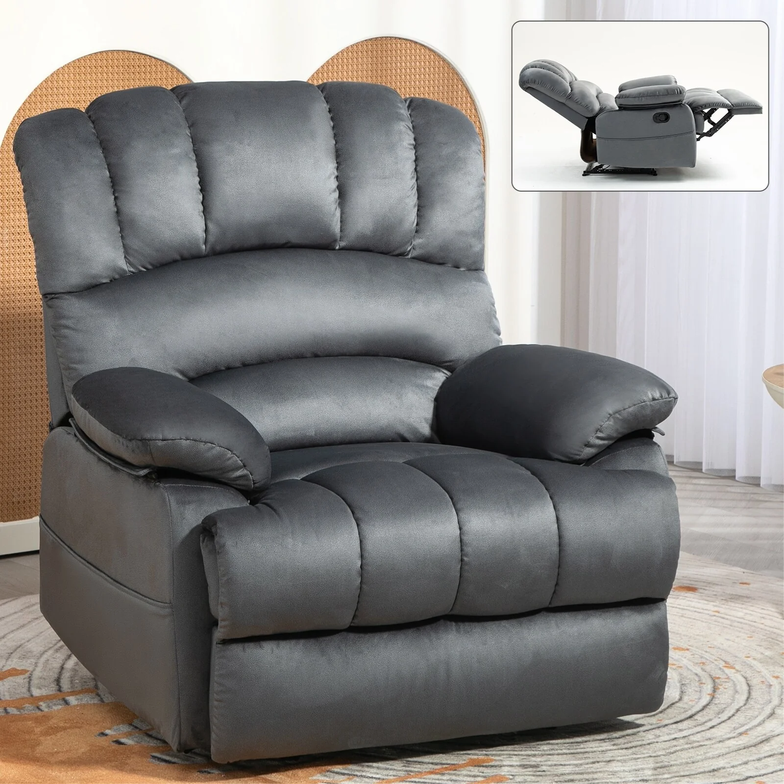 Brown Oversized Manual Recliner with 155�� Recline and Extra-Large Design