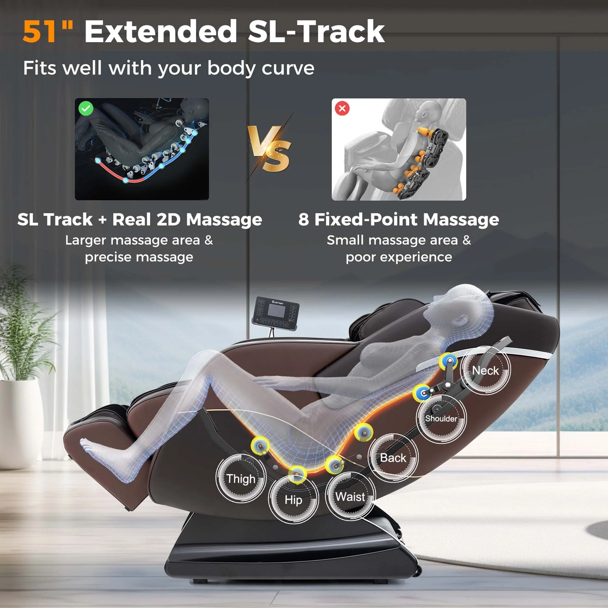Costway SL Track Zero Gravity Massage Recliner with Thai Stretch Foot