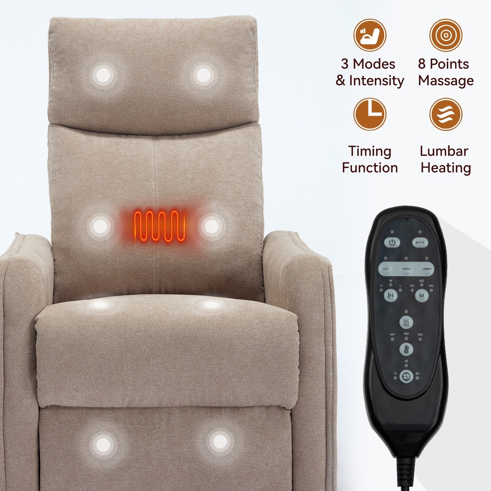Heat Massage Manual Recliner Chair with Rocker and Swivel