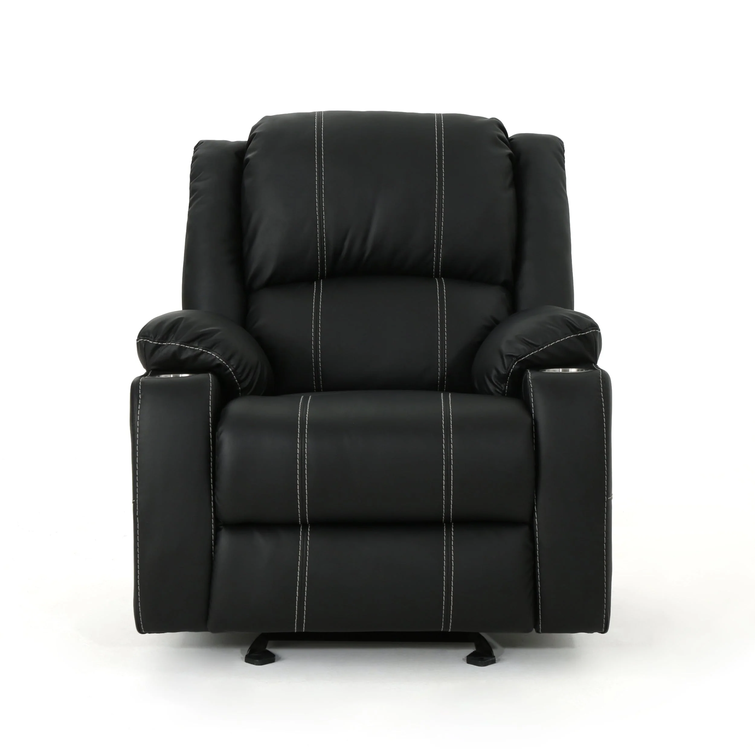 Roomfitters Glider Recliner with Steel Cup Holders, Comfortable Recliner for Living Room, Bedroom, Black