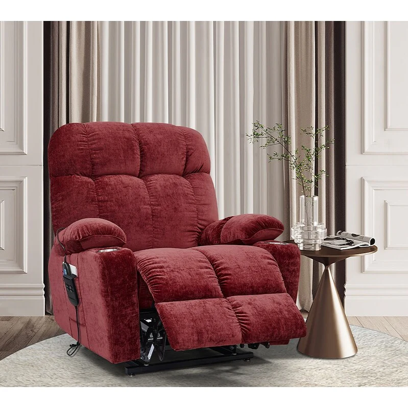 Red Dual OKIN Motor Lift Recliner for Seniors with Heat, Massage, 180�� Lay Flat Capability, Adjustable Backrest & Footrest