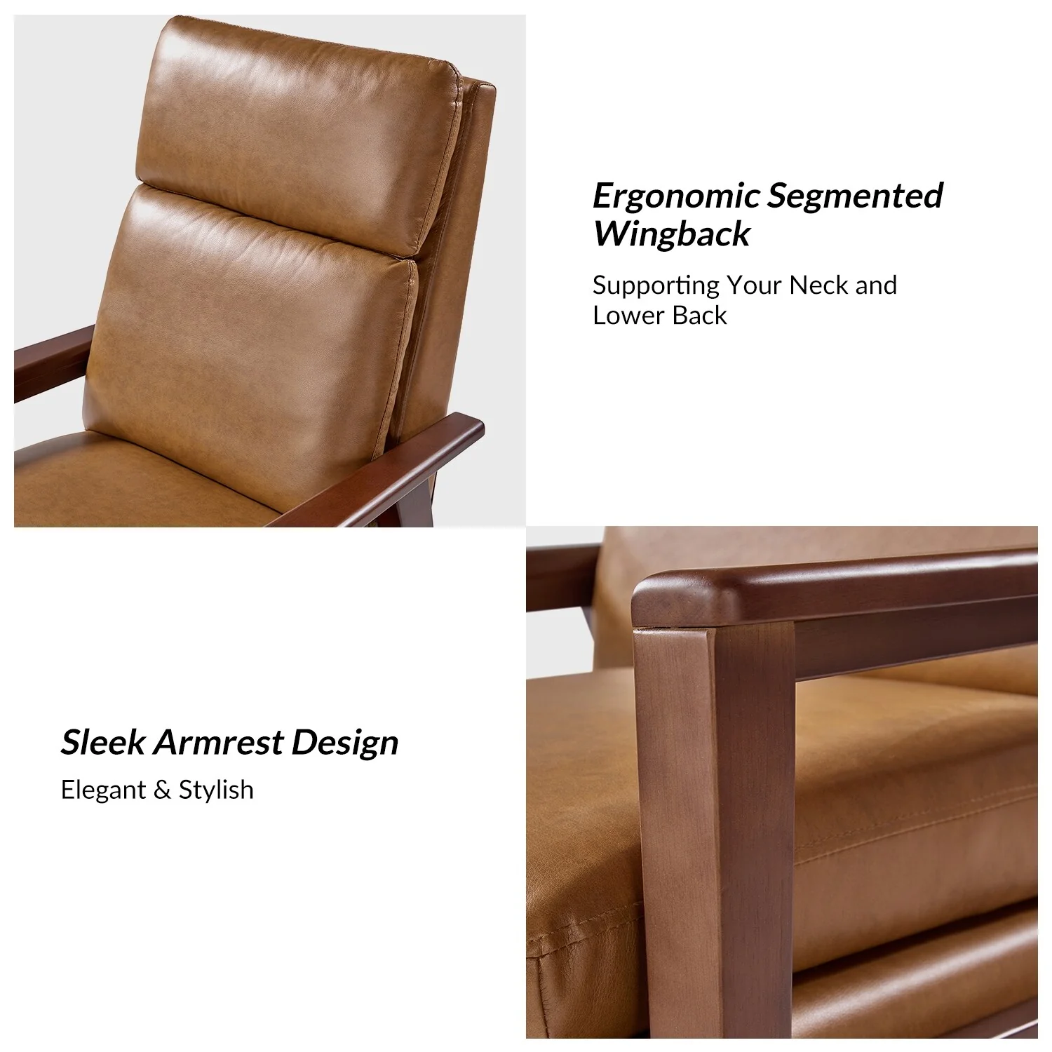 Patrick Mid-century Vegan Leather Solid Wood Recliner by HULALA HOME