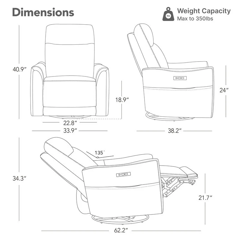 Farley Power Swivel Genuine Leather Recliner Chair Nursery Glider