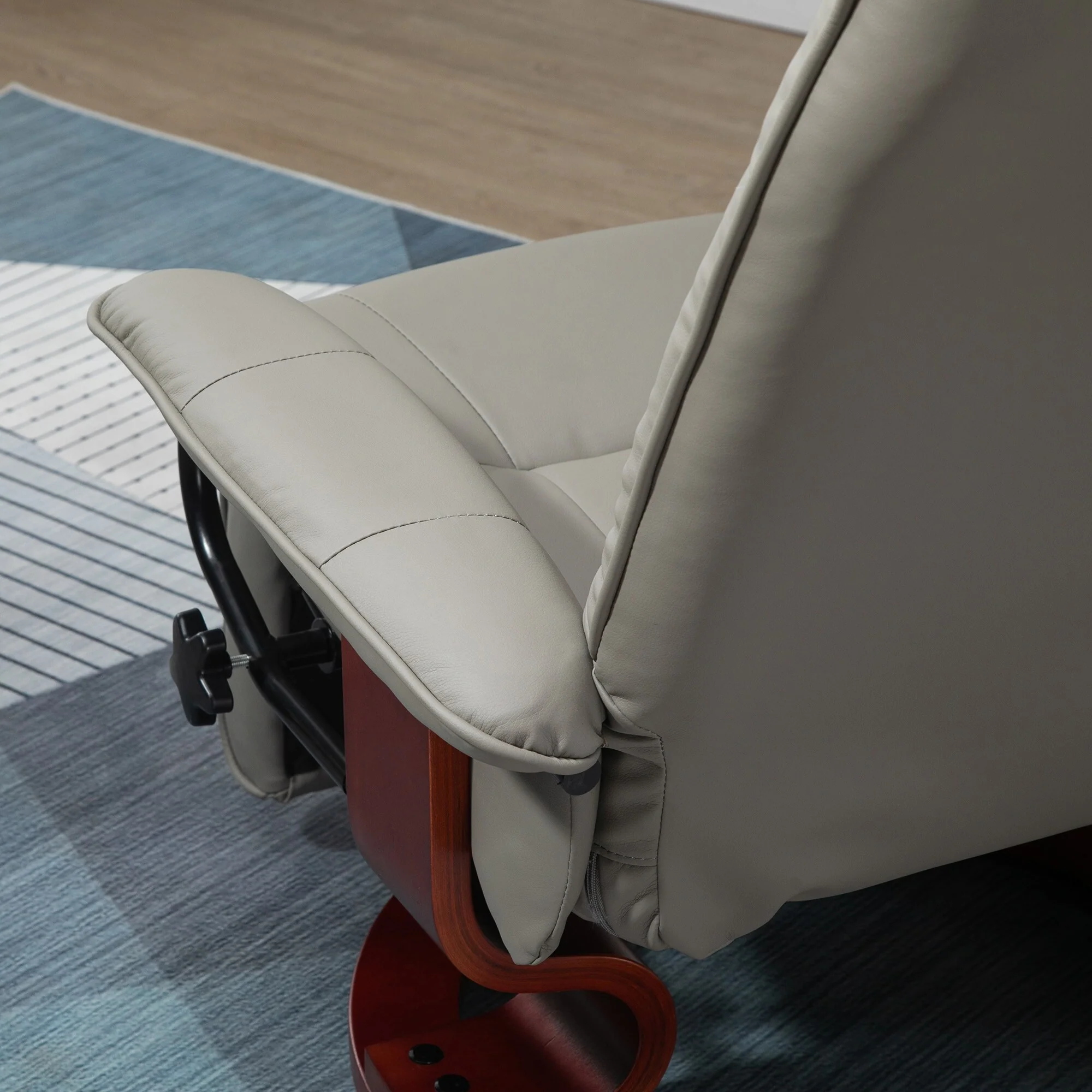 Manual Recliner with Swivel Wood Base Padded Armrest