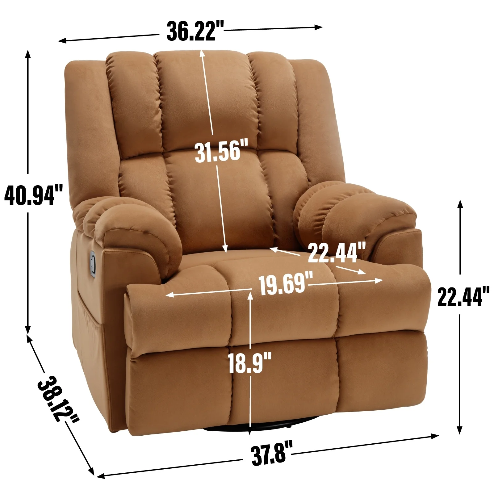 Extra-Large Manual Recliner Chair with 360�� Swivel Base and Rocking Motion, Tool-Free Assembly