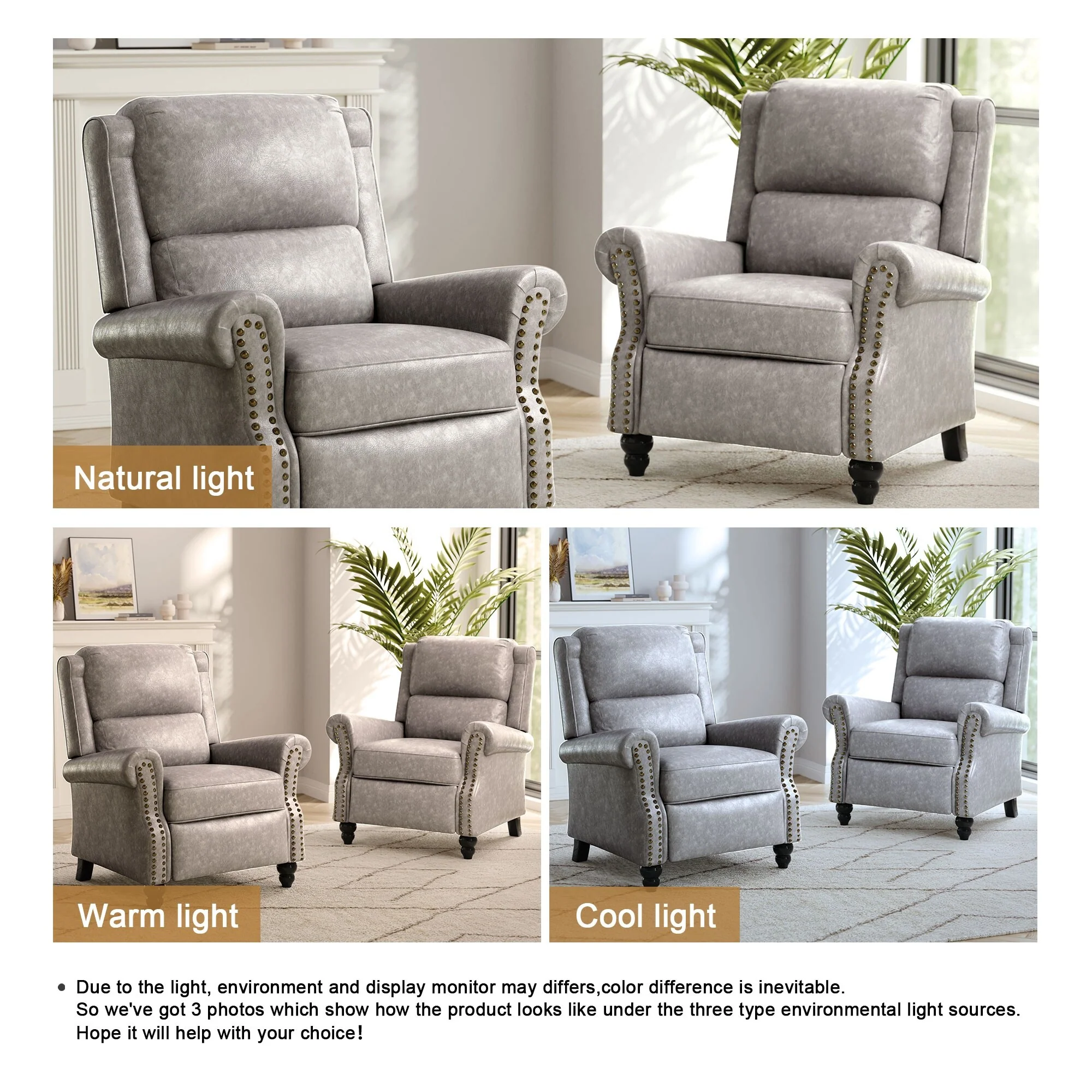 2 Set Nail-head Padded Seat Pushback Recliner Chair