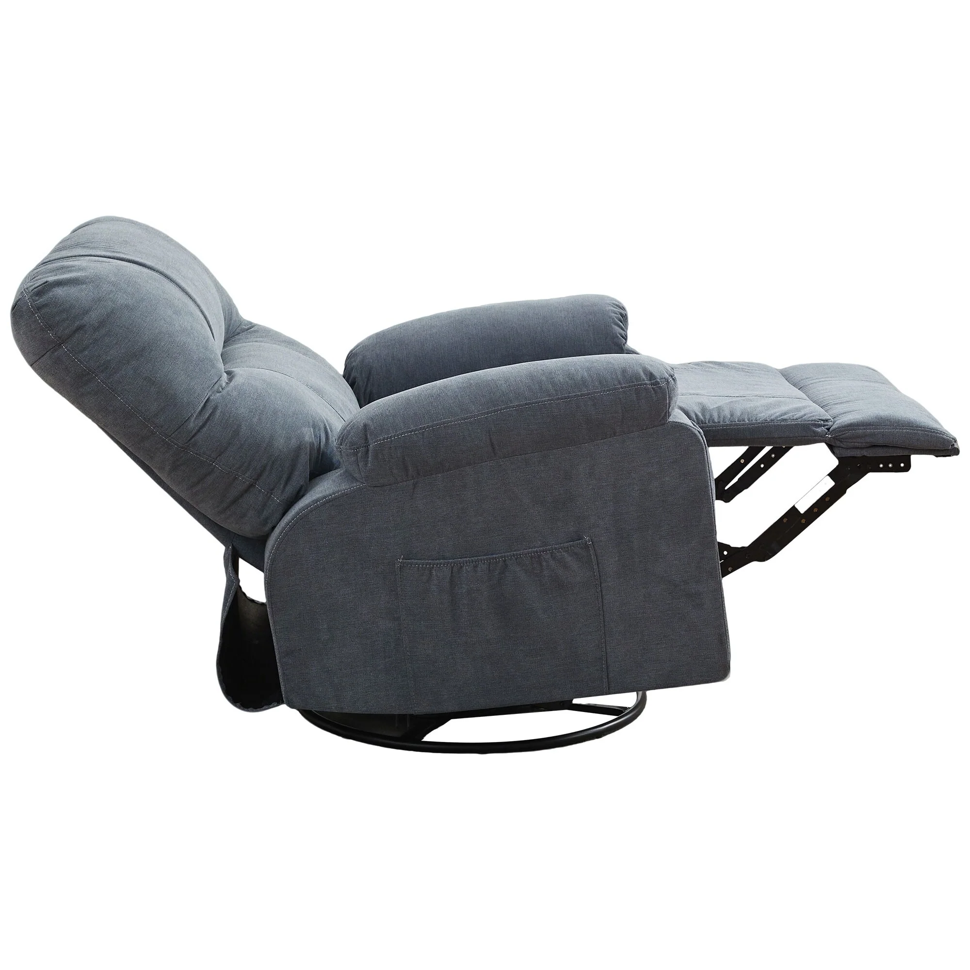 360�� Rotating Recliner Chair with Adjustable Backrest, Swivel Rocking Armchair with Footrest, Soft Cushions & Side Pockets