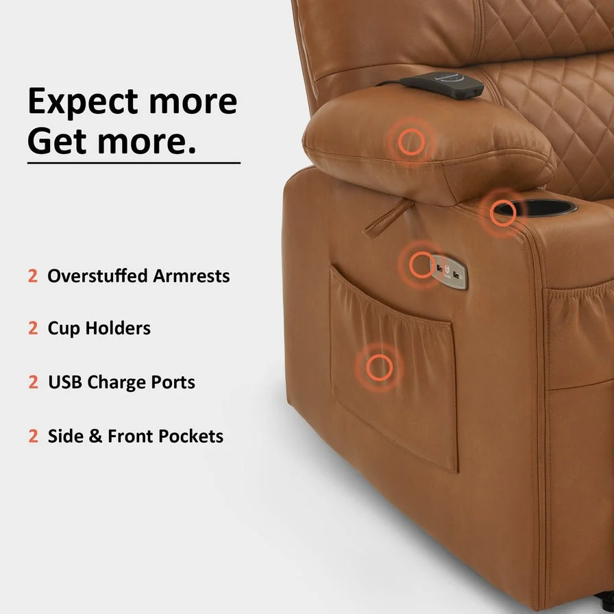 MCombo Electric Power Recliner Chair with Heat and Massage, Leather PR621