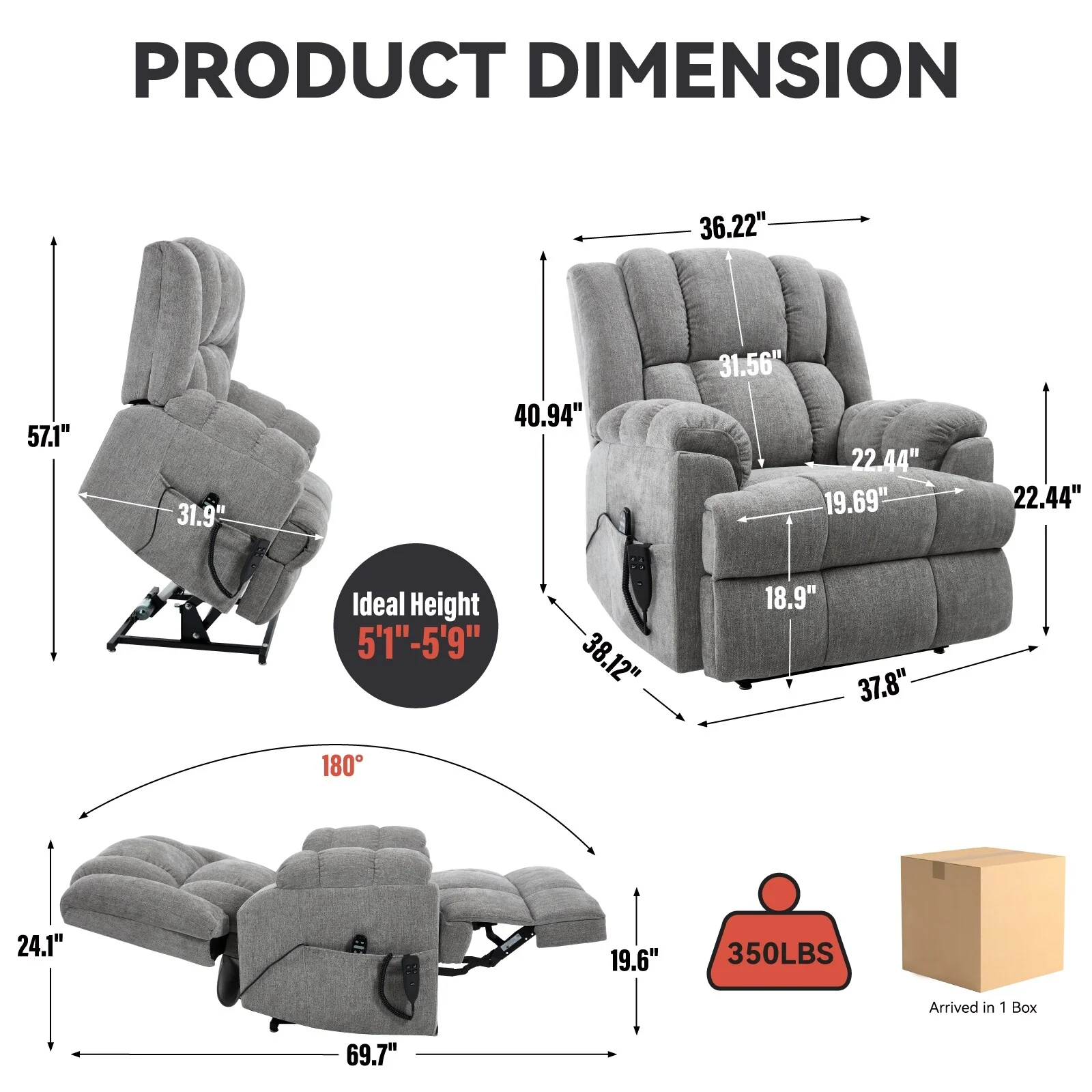 Electric Power Lift Recliners with Power-Remote
