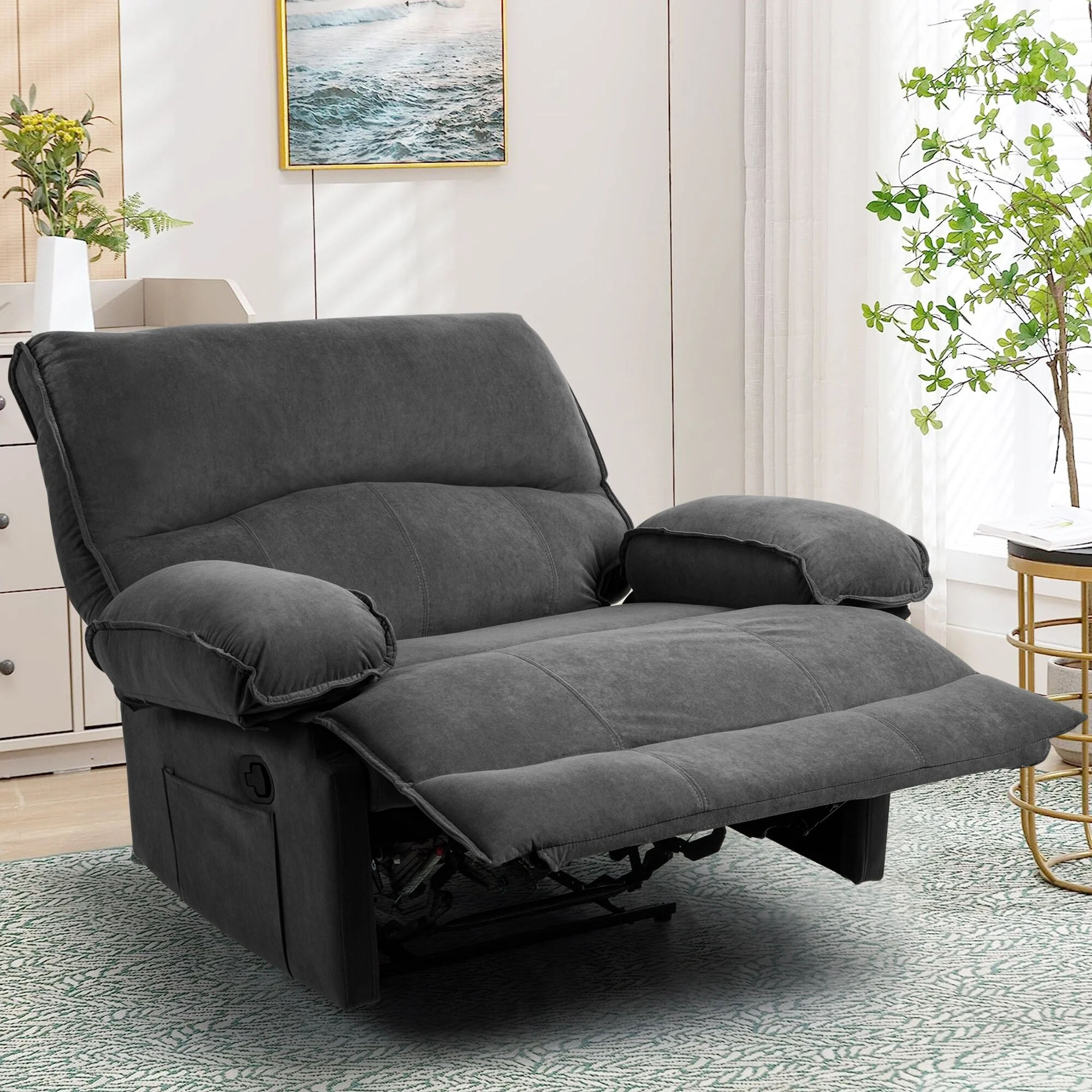 Push?Back Recliner Chair with Massage Pillow & Wide Seat