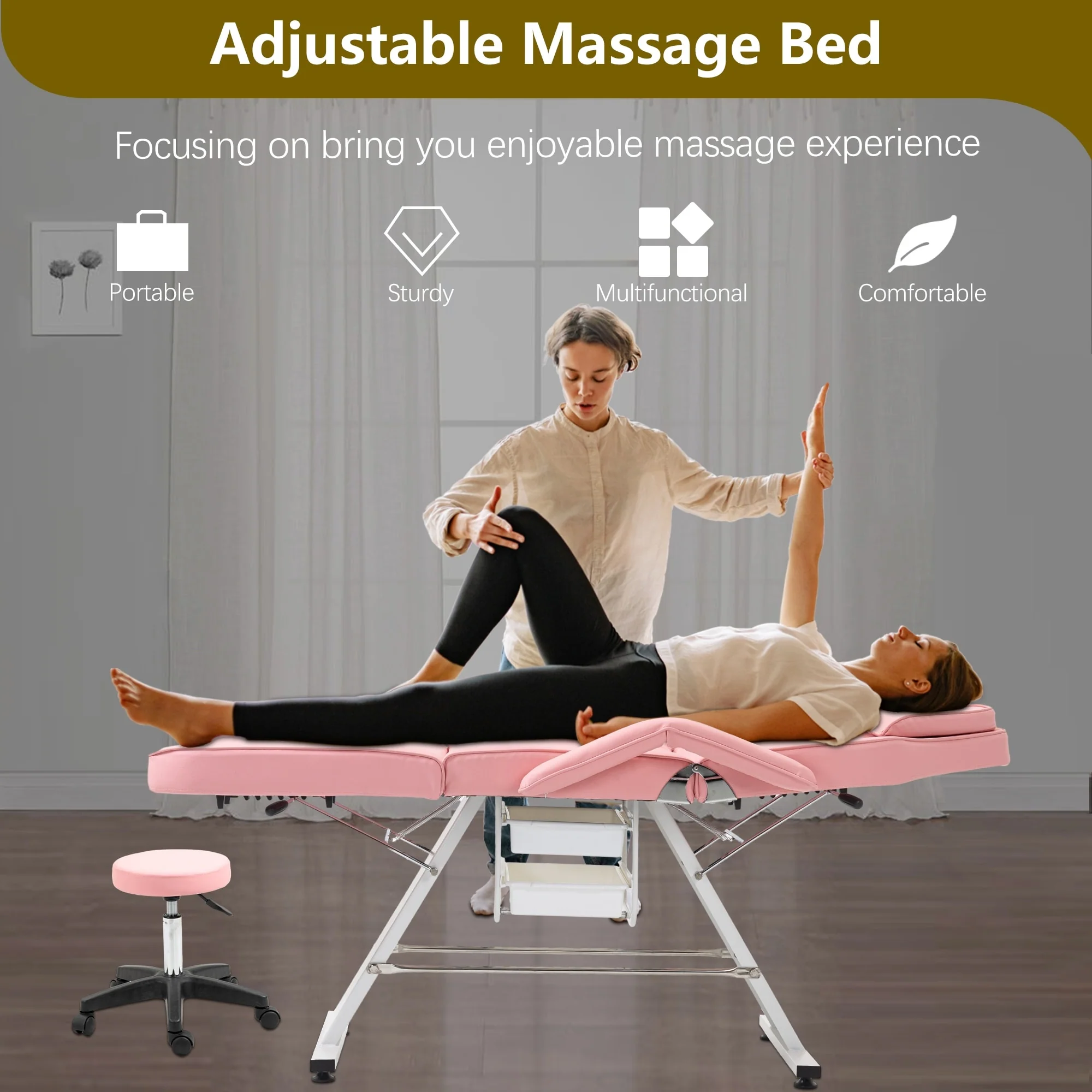 Professional Massage Spa Salon Bed Chair, Folding Lash Bed with Hydraulic Stool Adjustable Facial Chair Bed