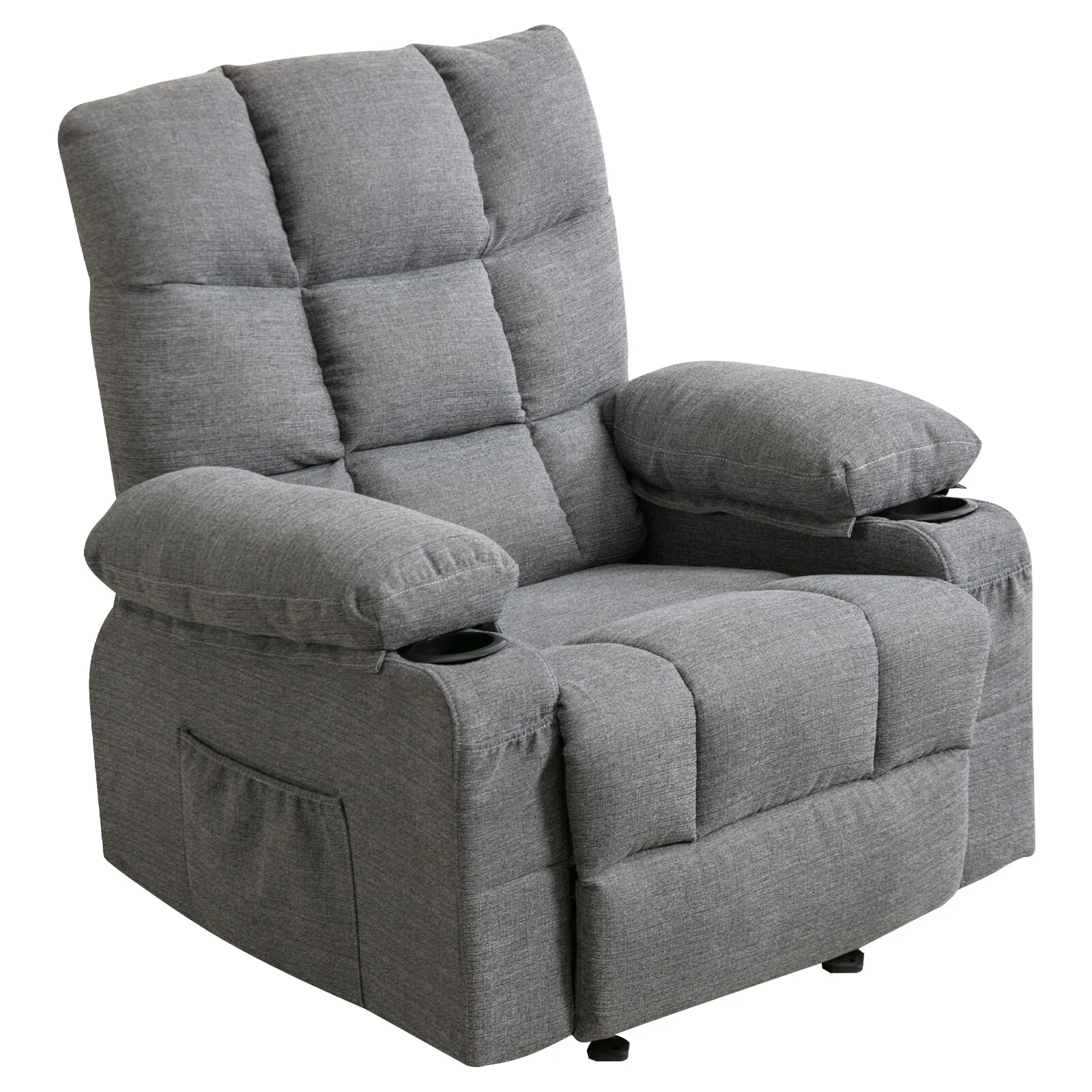 Grey Adjustable Recliner with Massage, Heating, USB, and Cup Holders