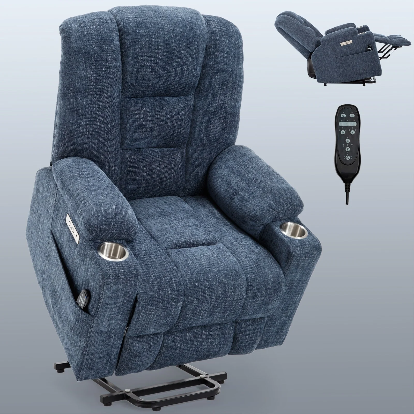 Power Lift Recliner Chair with Dual USB, Cup Holders & Chenille Fabric