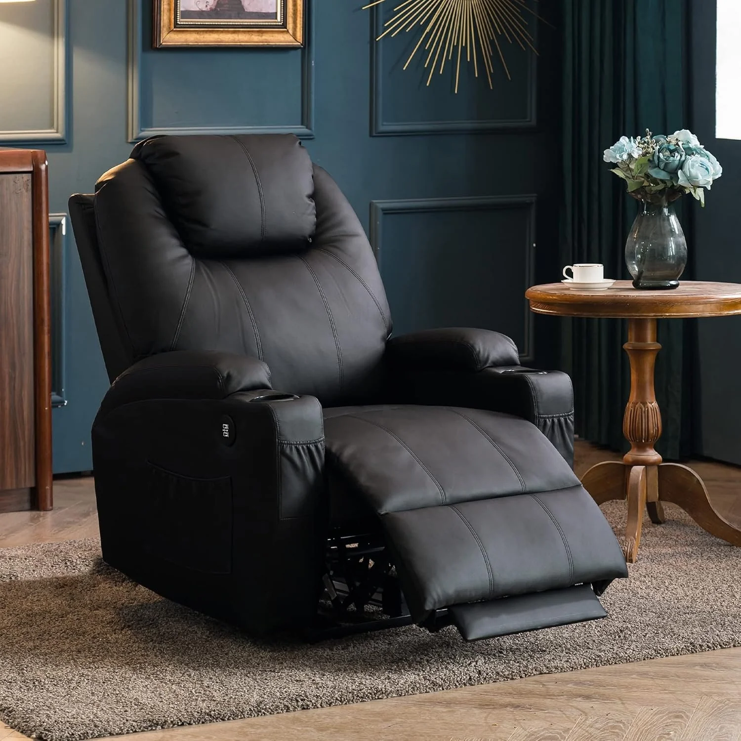 Mcombo Electric Power Recliner Chair with Massage and Heat, Faux Leather 7050