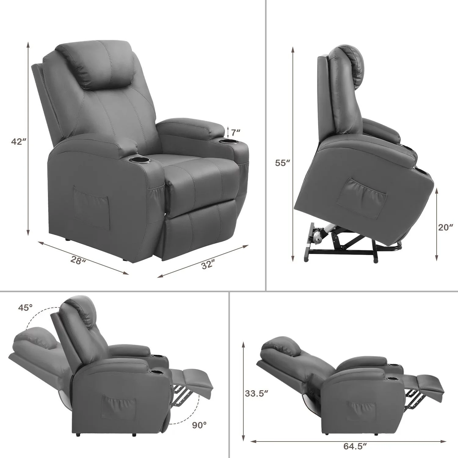 LACOO Power Lift Recliner PU Leather Reclining Chair with Massage