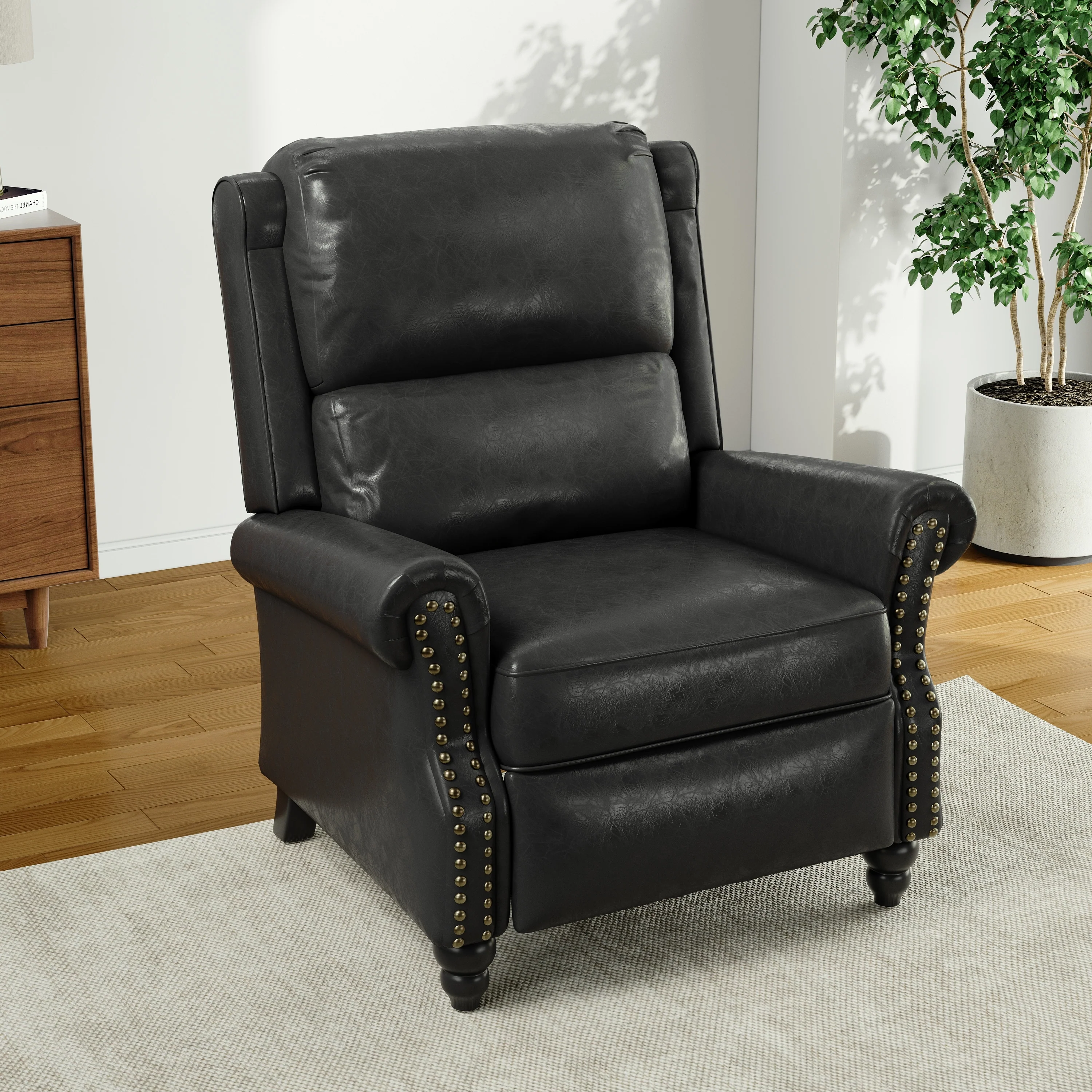 Alisa 35'' W Vegan Leather/ Linen Glider Push Back Recliner Chair