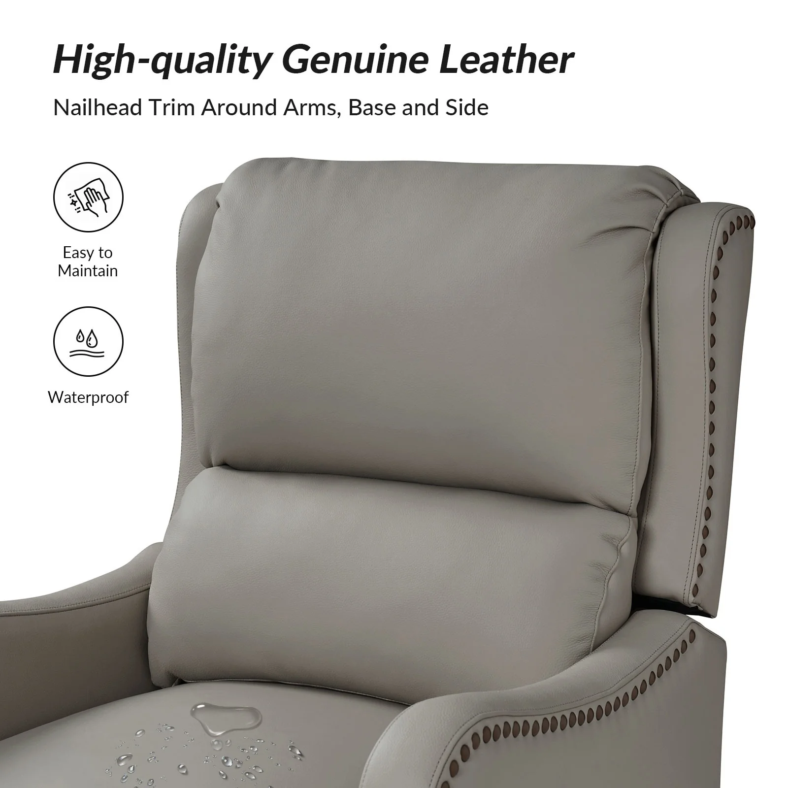 Brigida Modern Genuine Leather Nailhead Trim Recliner with Adjustable Footrest Set of 2 by HULALA HOME