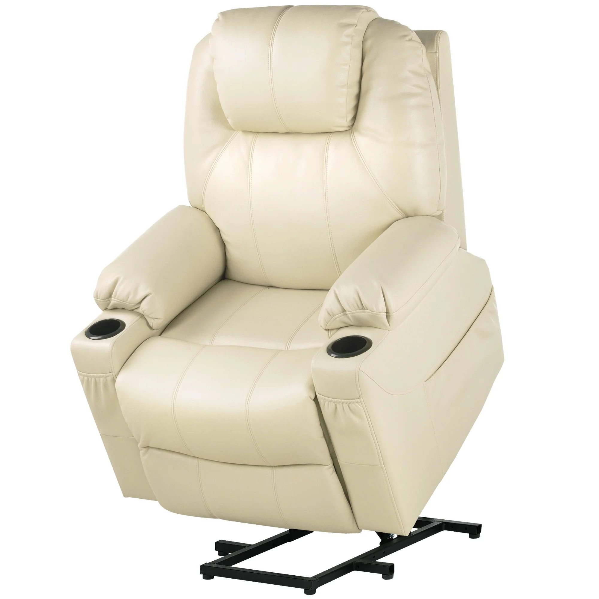 Modern Off White Reclining Chair Faux Leather/Fabric Massage