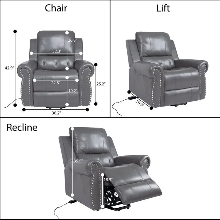 Air Leather Premium Studded Power Lift Recliner Chair with Footrest Reclining Chair with Remote Control