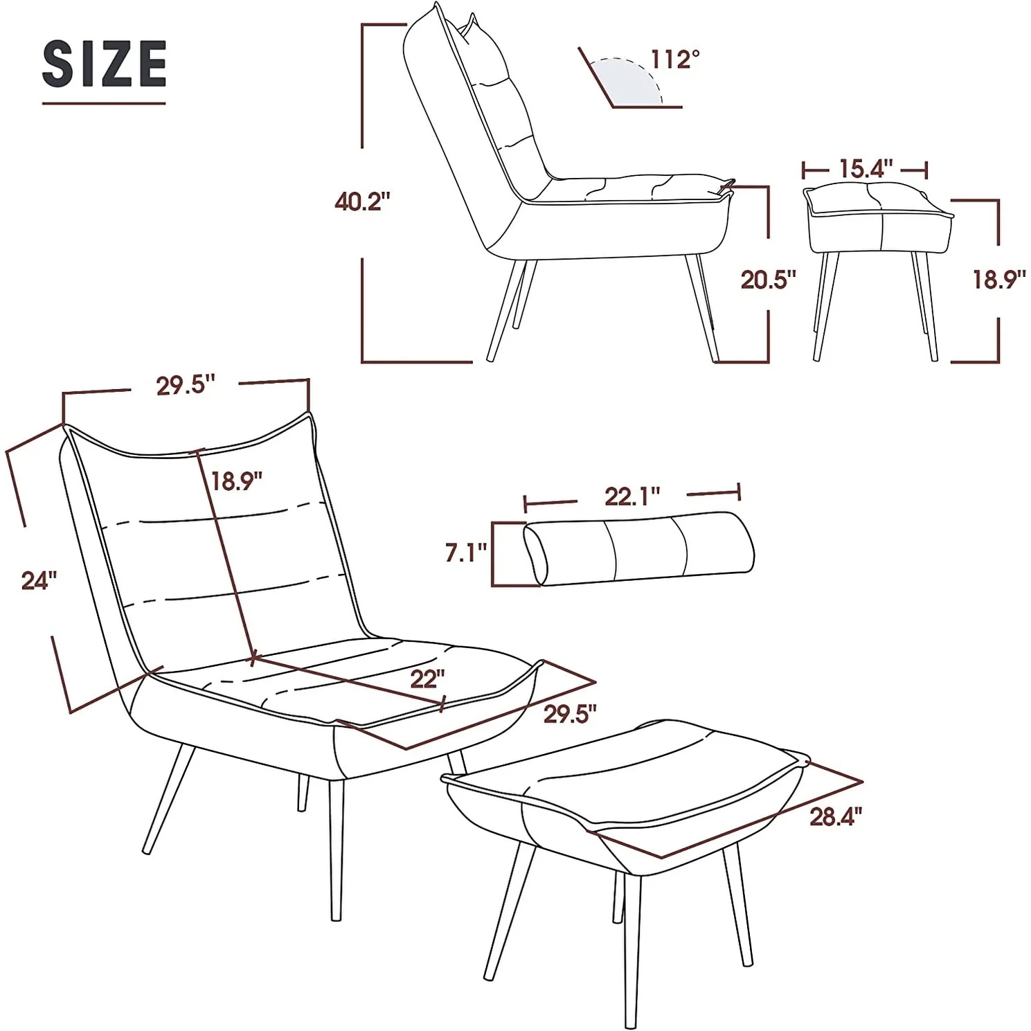 MCombo Modern Chair with Ottoman, Bronzing Fabric Upholstered Leisure Chairs