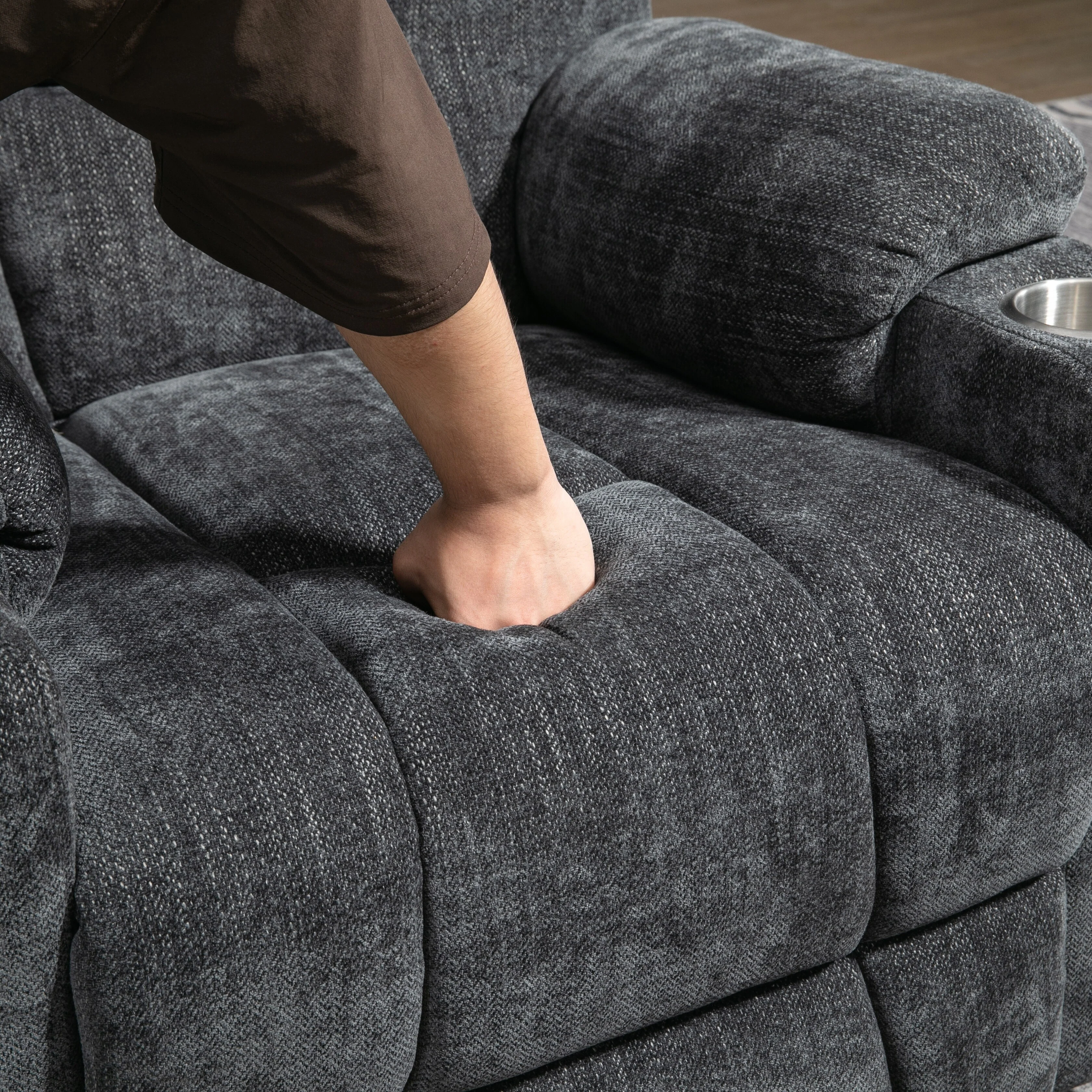 Grey Large Power Lift Recliner with Massage, Heat, USB, and Cup Holders