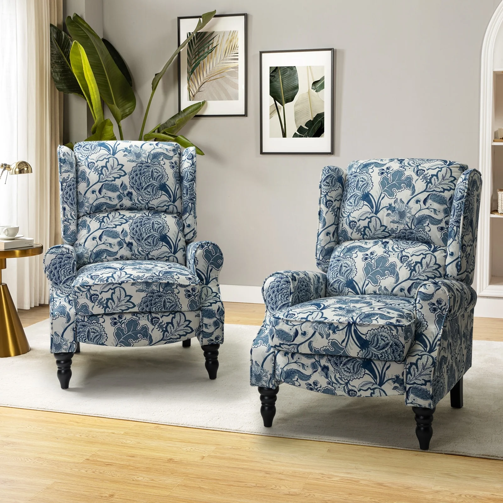 Olympus Upholstered Classic Manual Wingback Recliner with Solid Wood Legs Set of 2 by HULALA HOME