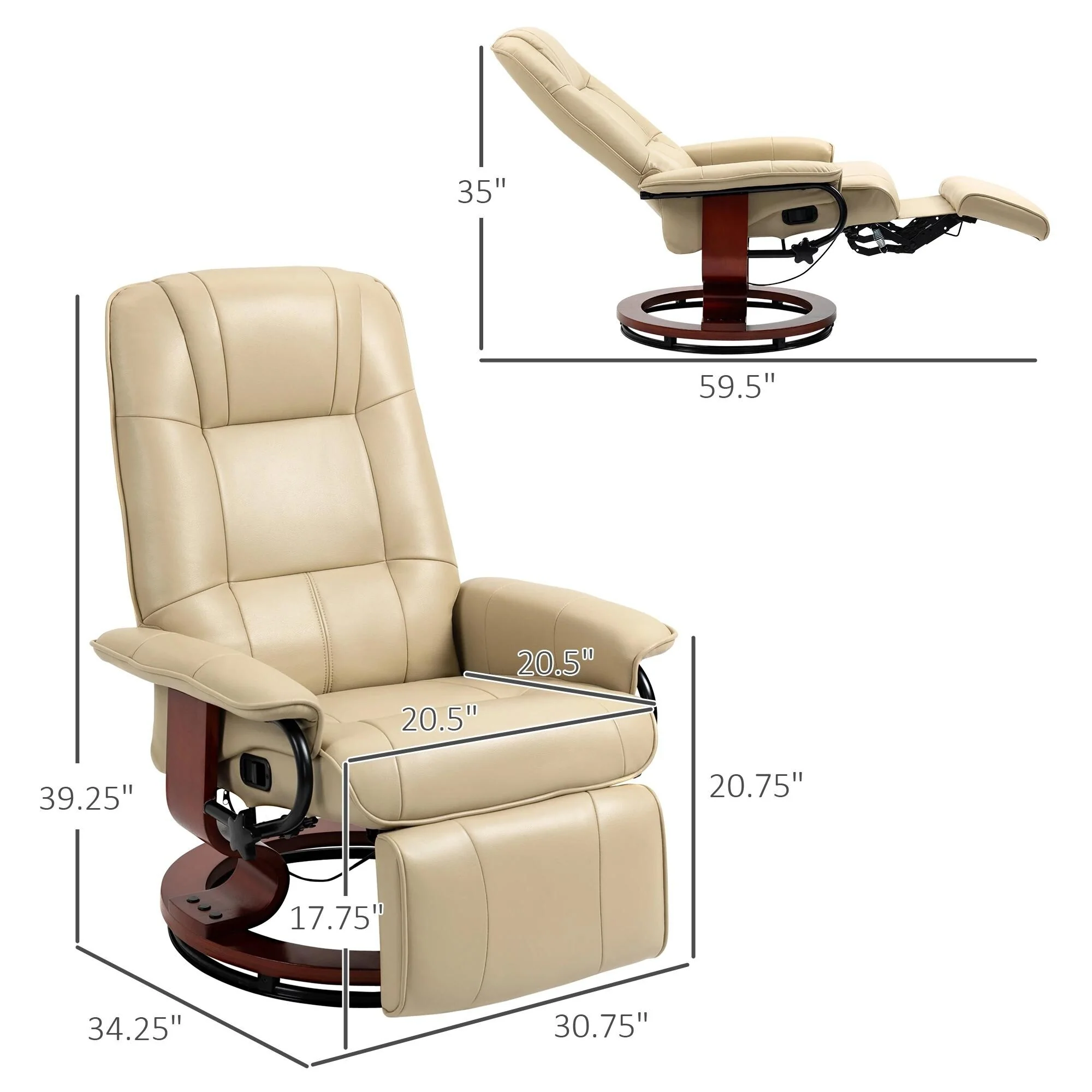 Faux Leather Recliner Chair, Swivel Recliner with Footrest, Armrest