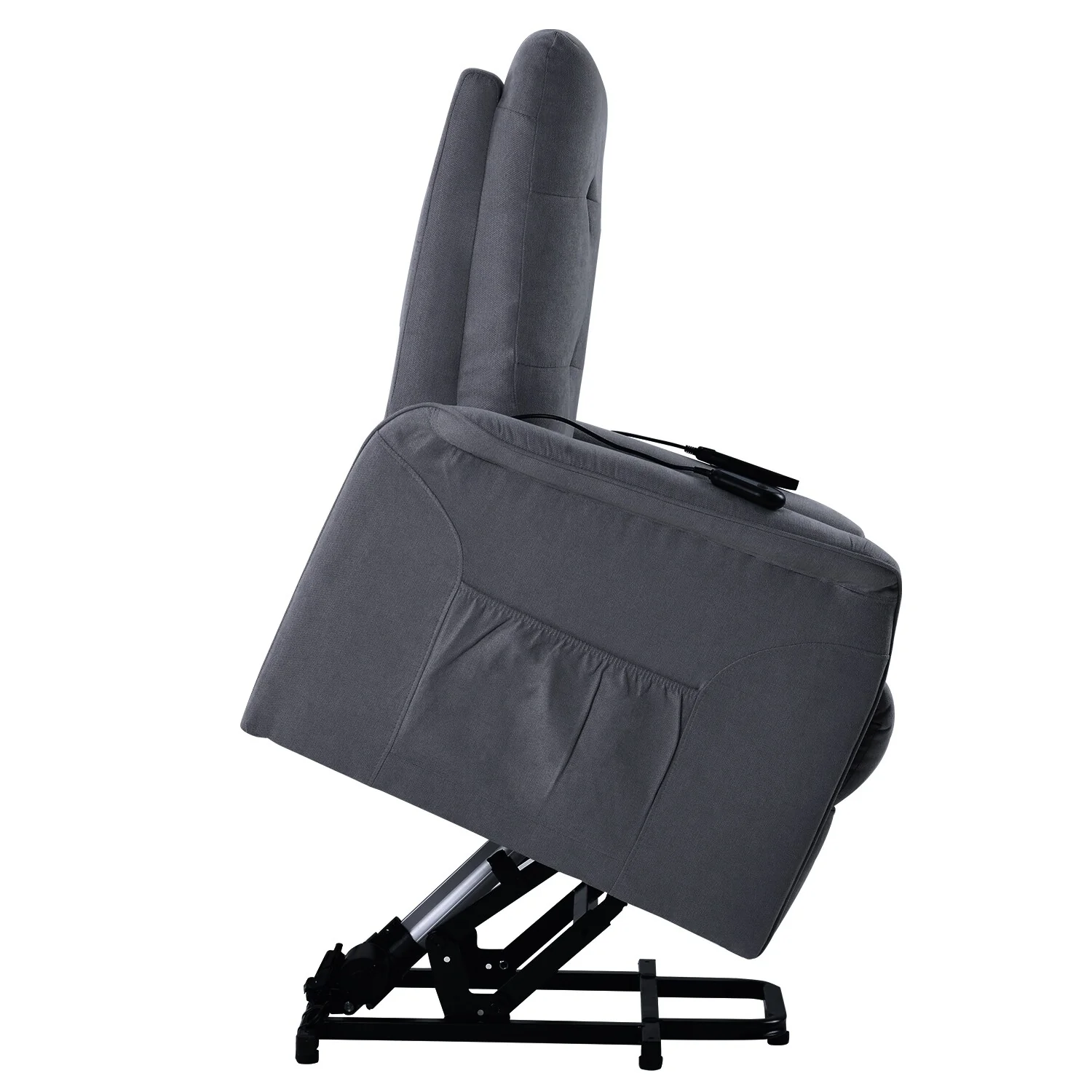 Grey Power Lift Recliner with Adjustable Massage, Overstuffed Cushion, Remote Control, and Convenient Side Pockets