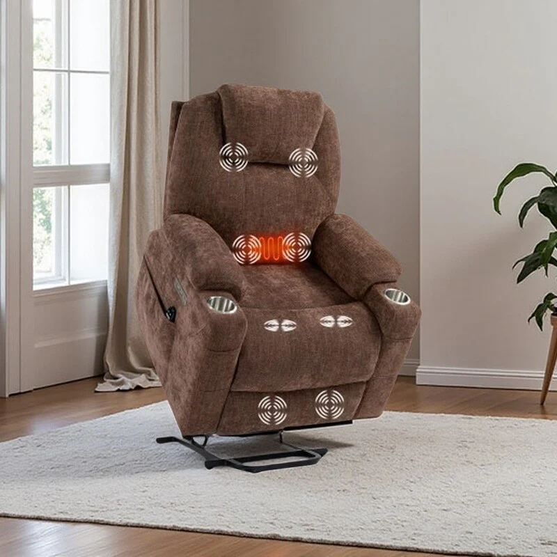 Power Lift Recliner with 8-Point Massage, Lumbar Heat, Dual USB Charging, and Stainless Steel Cup Holders