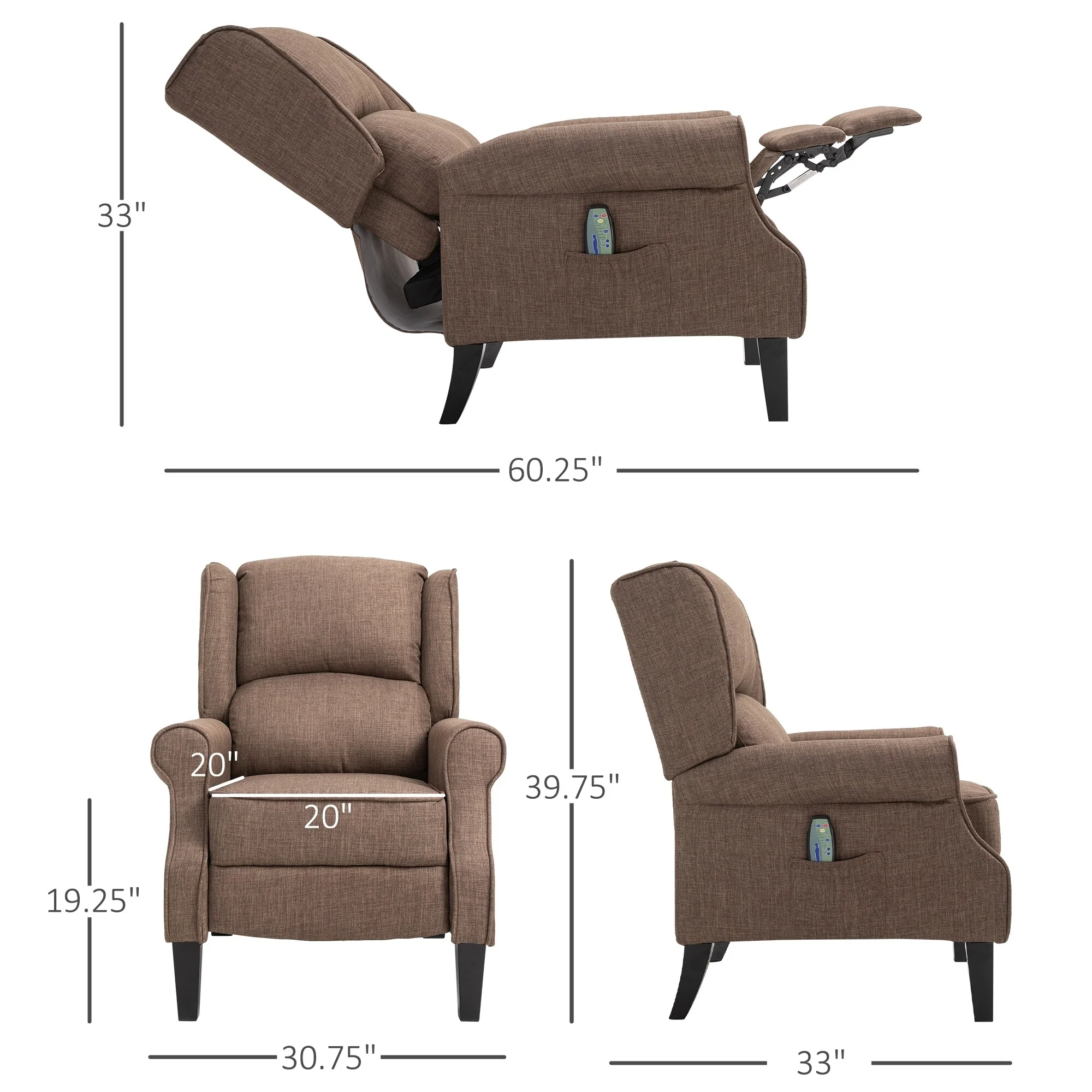 Massage Recliner Sofa with Heat Function, Remote Control