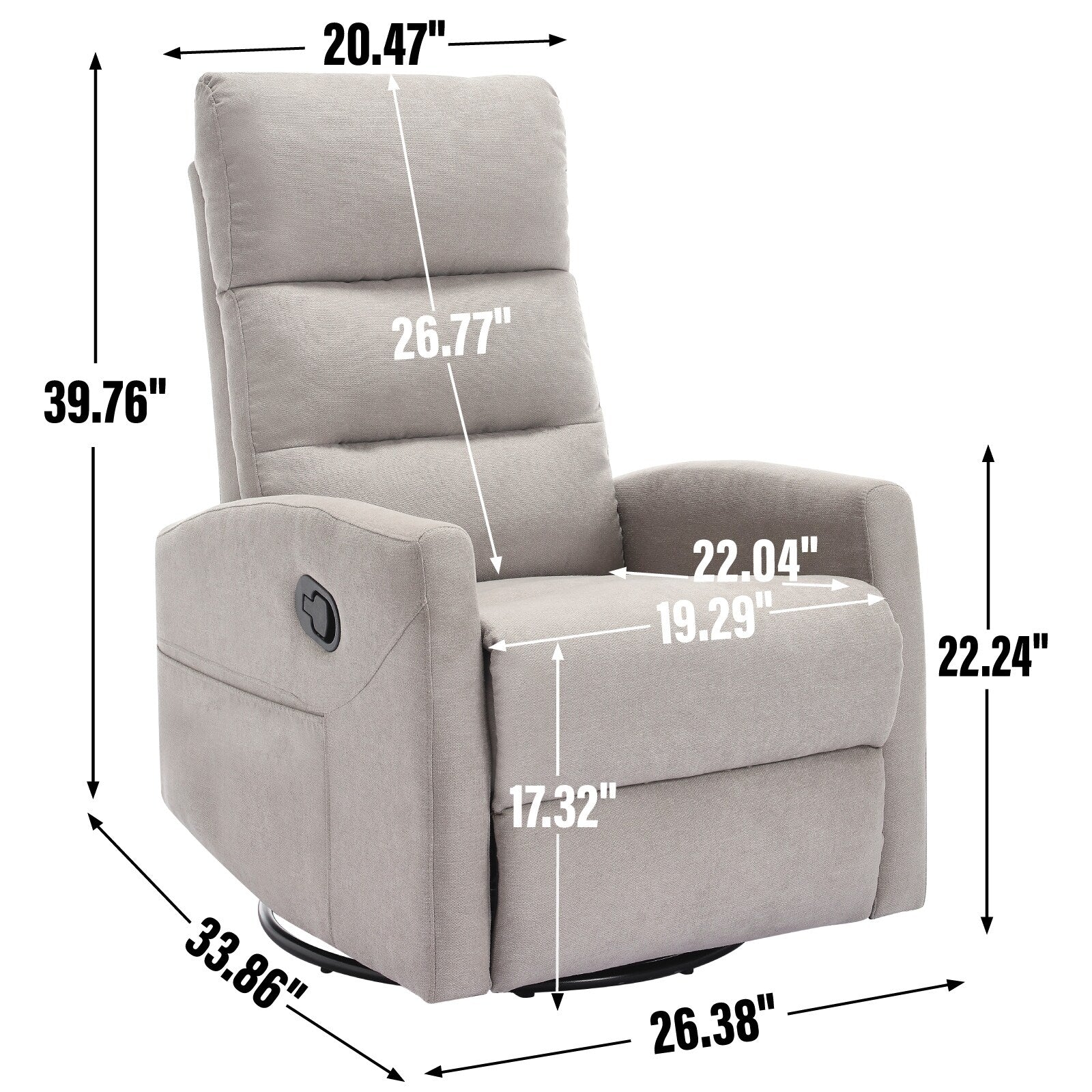 Fabric Manual Recliner Chair 360�� Swivel Chair with Rocker and Footrest, Armchair with Adjustable Backrest Pedals