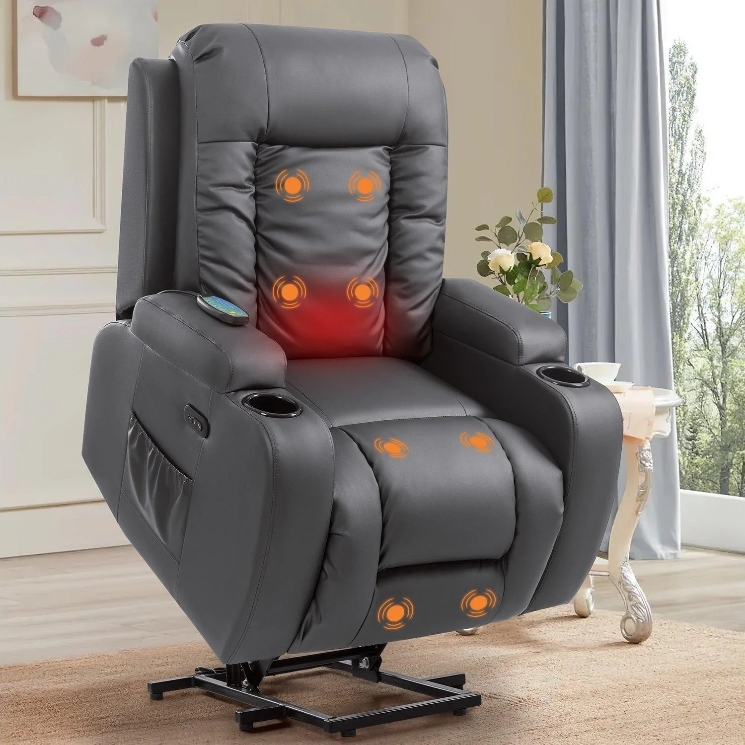 Furniwell PU Leather Power Lift Assist Recliner Chair with USB