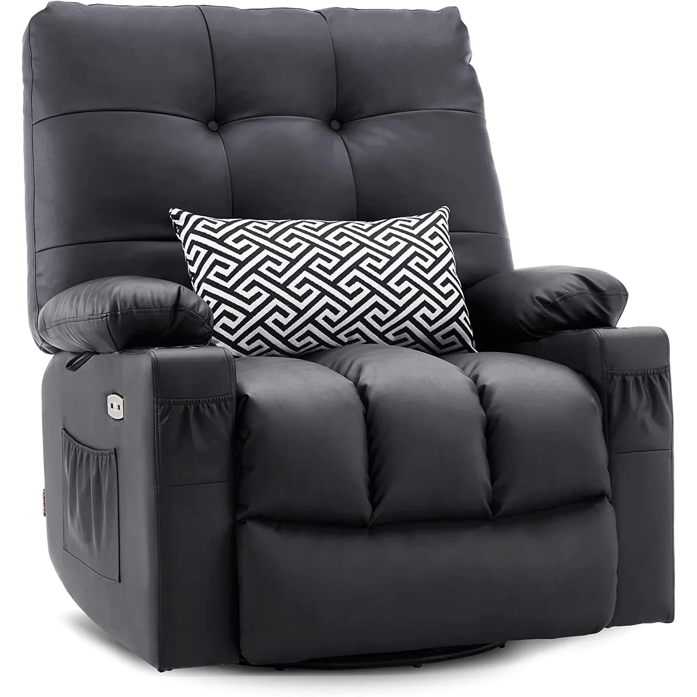 MCombo Large Power Swivel Glider Rocker Recliner Chair with Massage and Heat, Faux Leather 7748