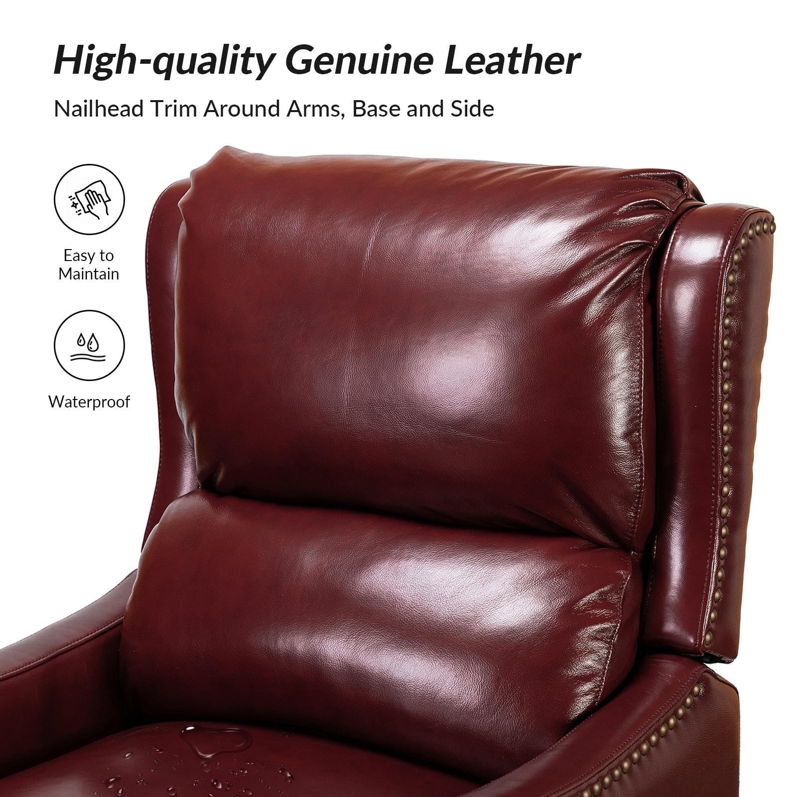 Brigida Modern Genuine Leather Nailhead Trim Recliner with Adjustable Footrest Set of 2 by HULALA HOME