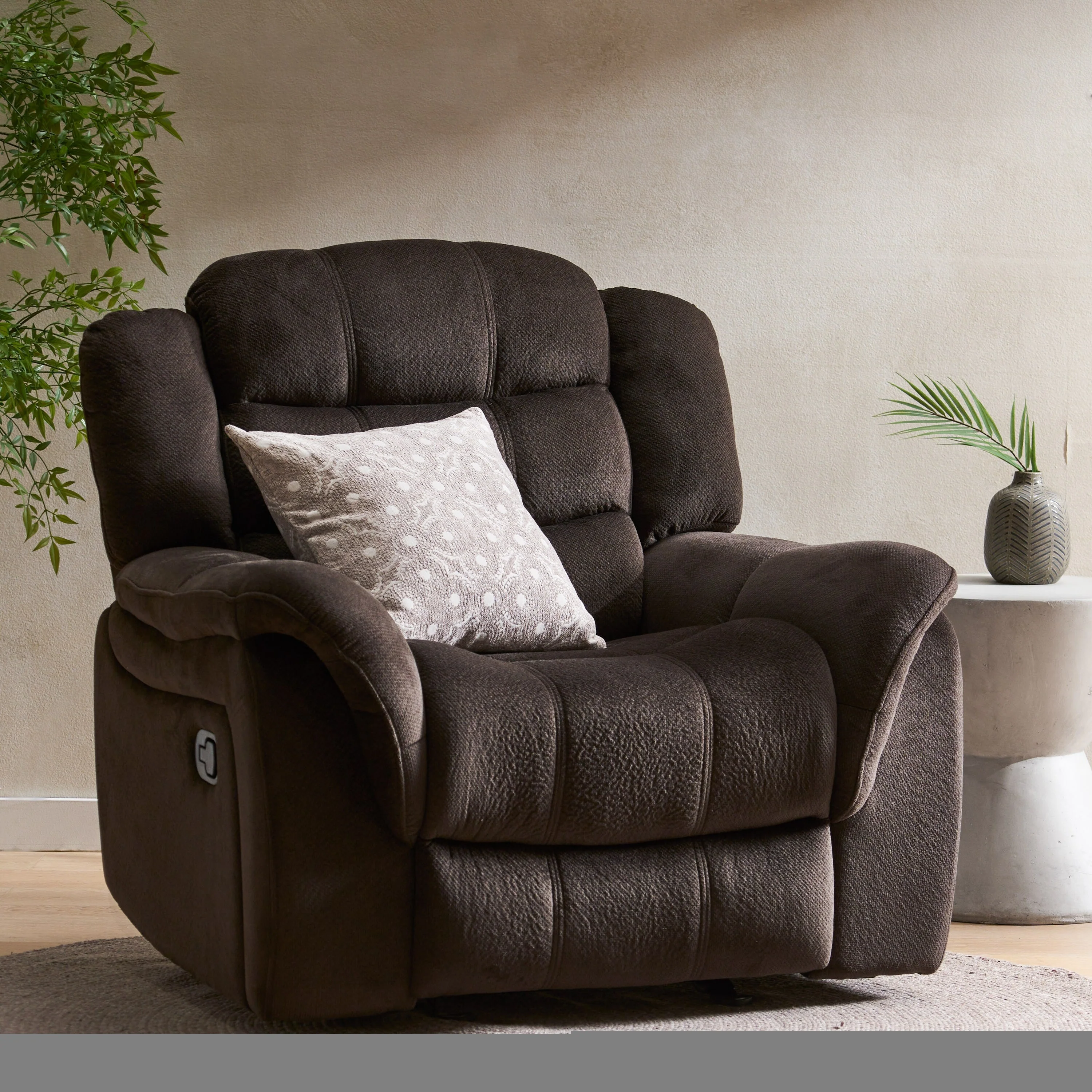 Roomfitters Classic Design, Brown Plush Fabric, Glider Recliner
