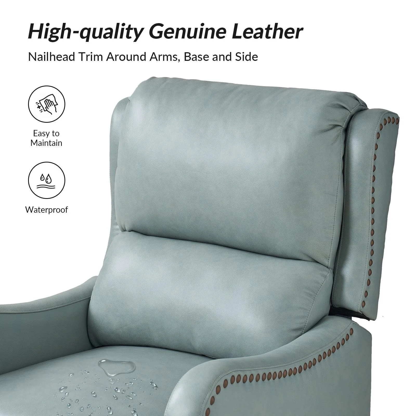 Brigida Modern Genuine Leather Nailhead Trim Recliner with Adjustable Footrest Set of 2 by HULALA HOME