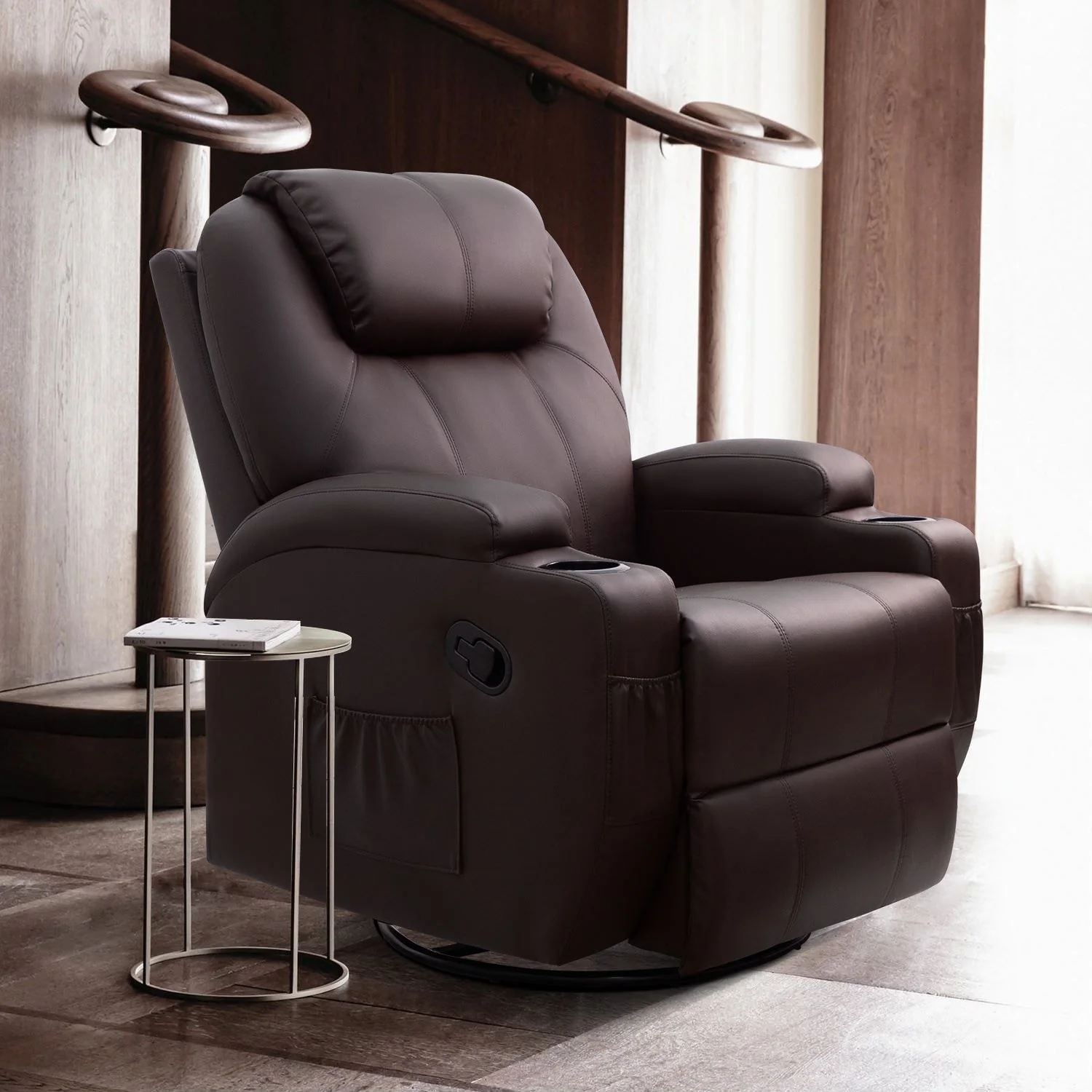 Homall Massage Recliner Chair Swivel Heating Faux Leather Living Room Chair