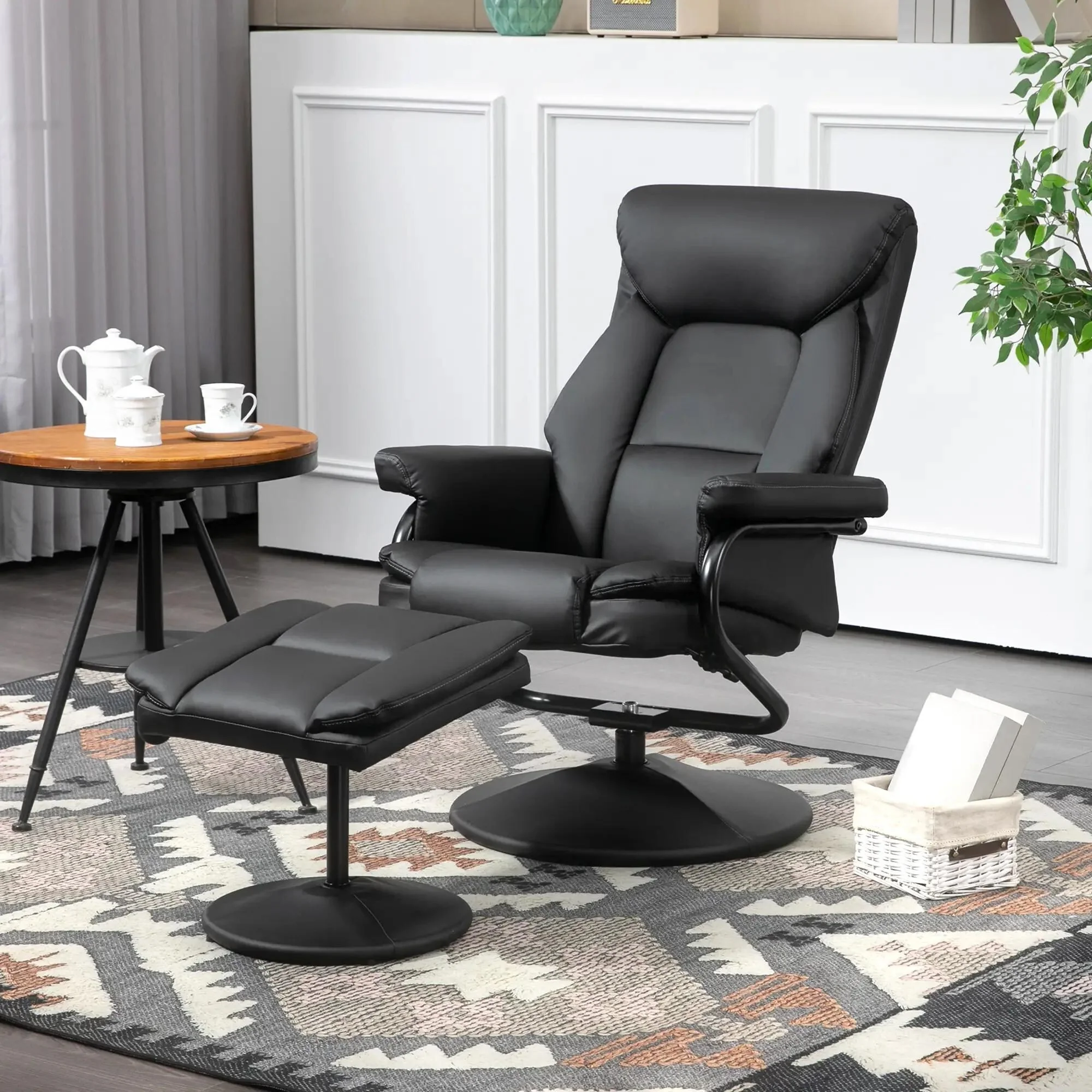 Recliner Chair with Ottoman Swivel, Faux Leather