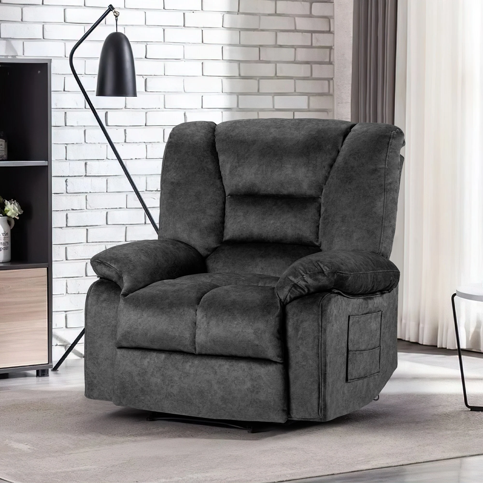 Grey Extra-Wide Recliner Sofa Chair with Full-Body Massage and Lumbar Heating, Sturdy Heavy-Duty Frame, and Adjustable Recline