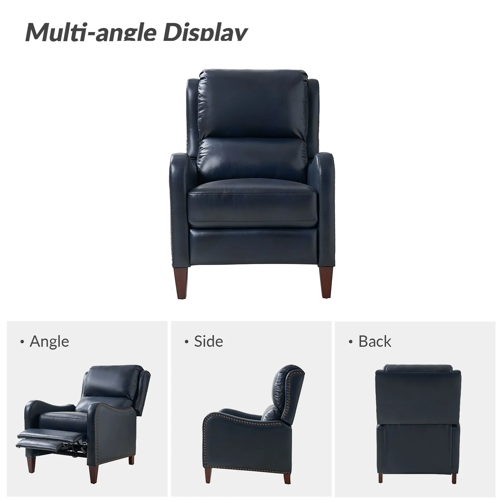 Brigida Modern Genuine Leather Nailhead Trim Recliner with Adjustable Footrest Set of 2 by HULALA HOME