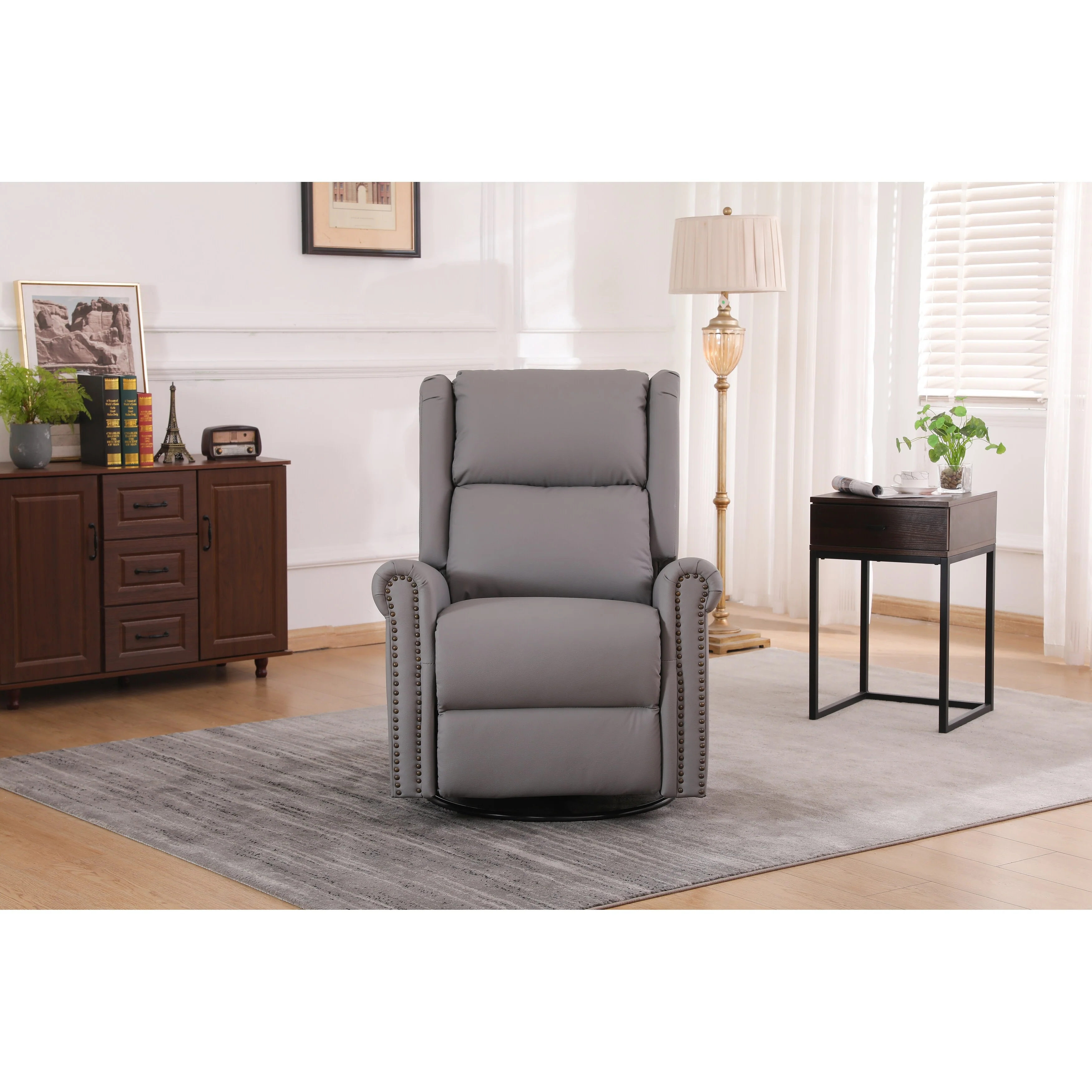 Ergonomic Swivel Rocker Recliner Chair with USB?C & Lumbar Cushion